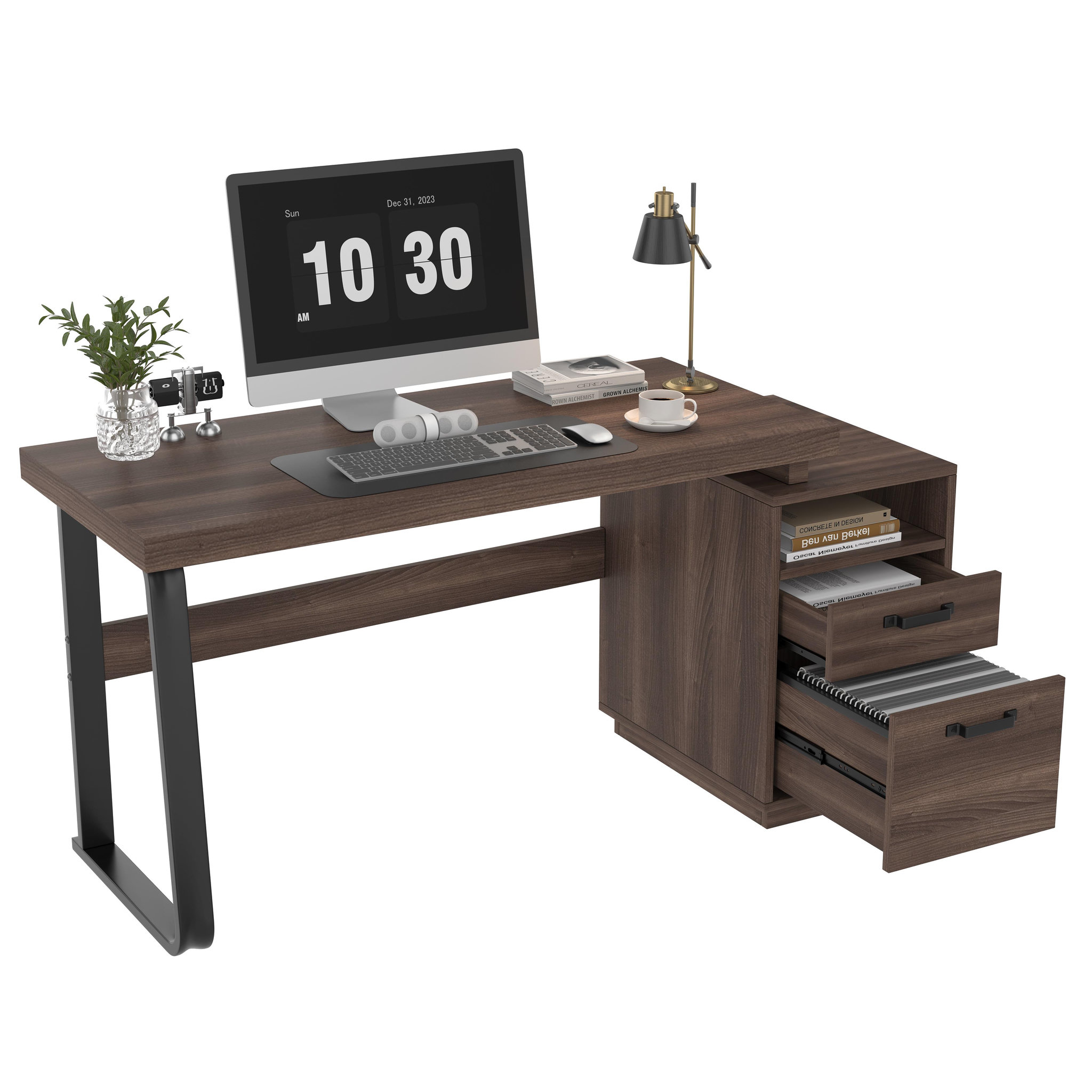 MERAX Bureau 161 cm coloris marron mdf et métal
