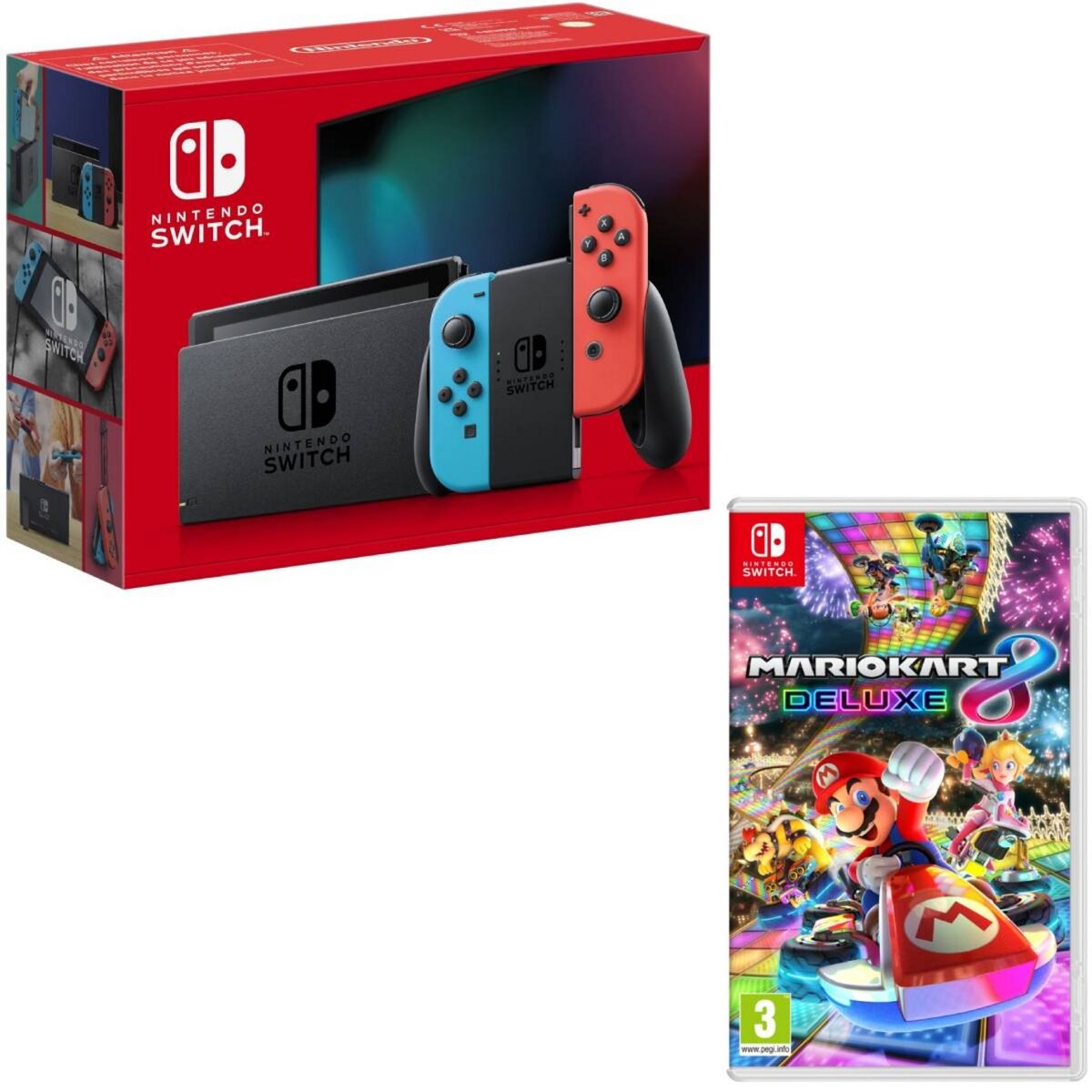 Lot Console Nintendo Switch 1.2 Neon Rouge et Bleu + Mario Kart 8 Deluxe Nintendo Switch