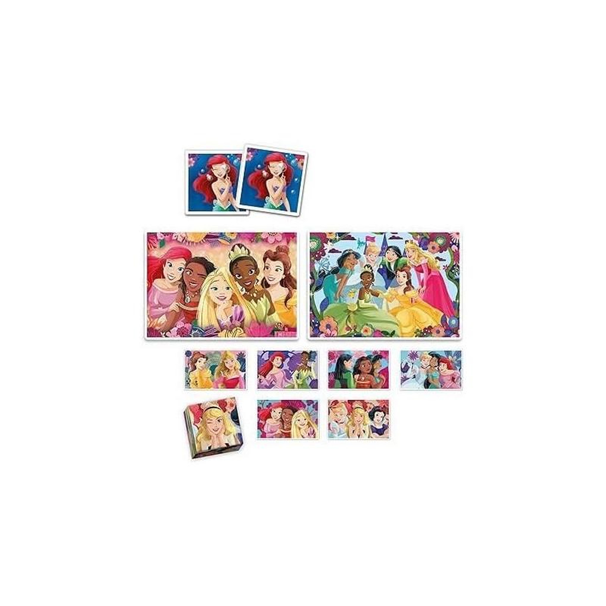 Voir la diapositive 2 : CLEMENTONI Coffret éducatif Edukit Disney Princesses 4 en 1 – 2 puzzles, 1 mémo, 1 jeu de 6 cubes – Puzzle et jeu enfant – Clementoni