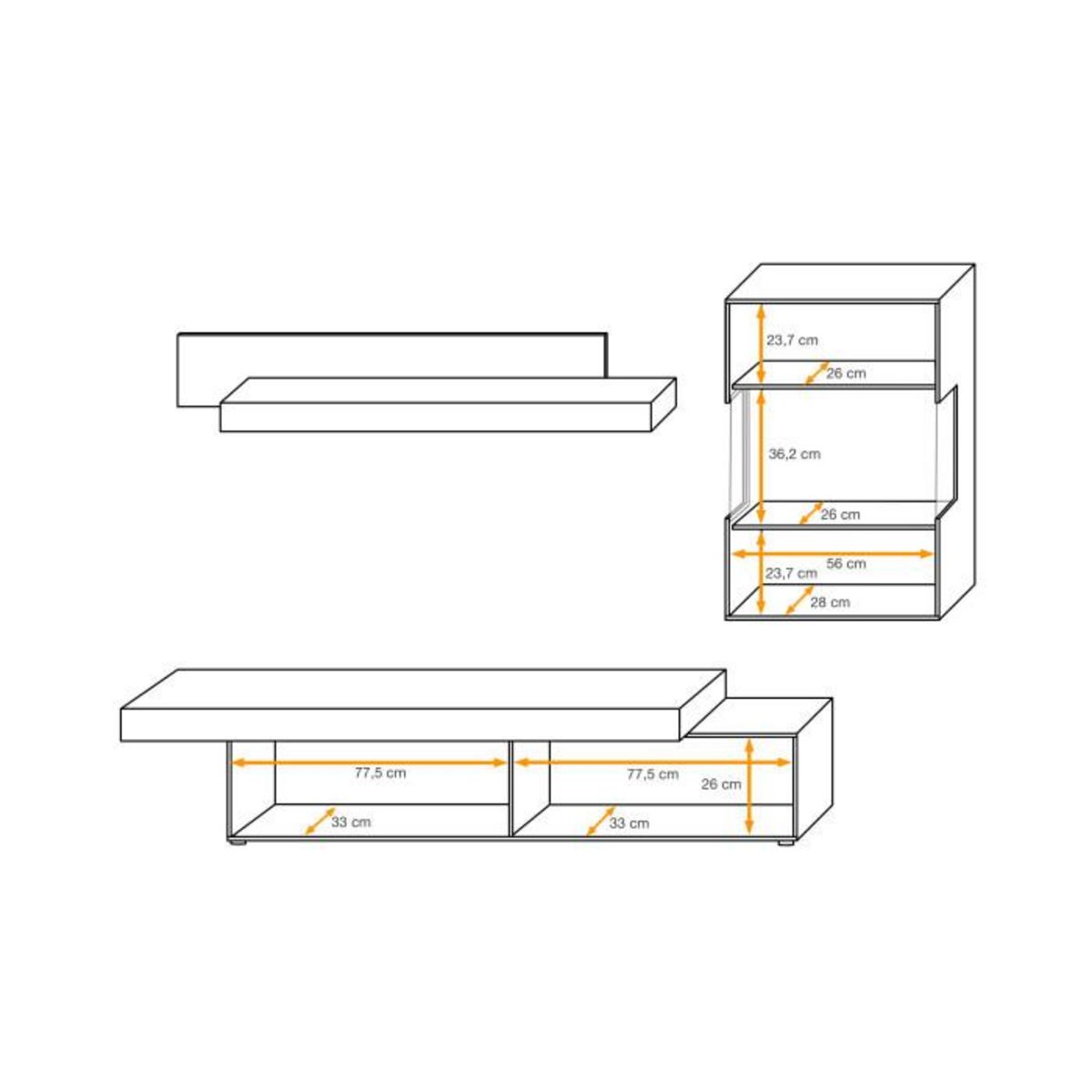 Paris Prix Ensemble Meuble TV  Concret  230cm Naturel & Gris