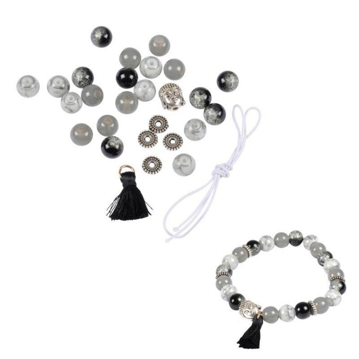 Paris Prix Kit Bracelet 21 Perles  Verres  0,8cm Gris & Noir