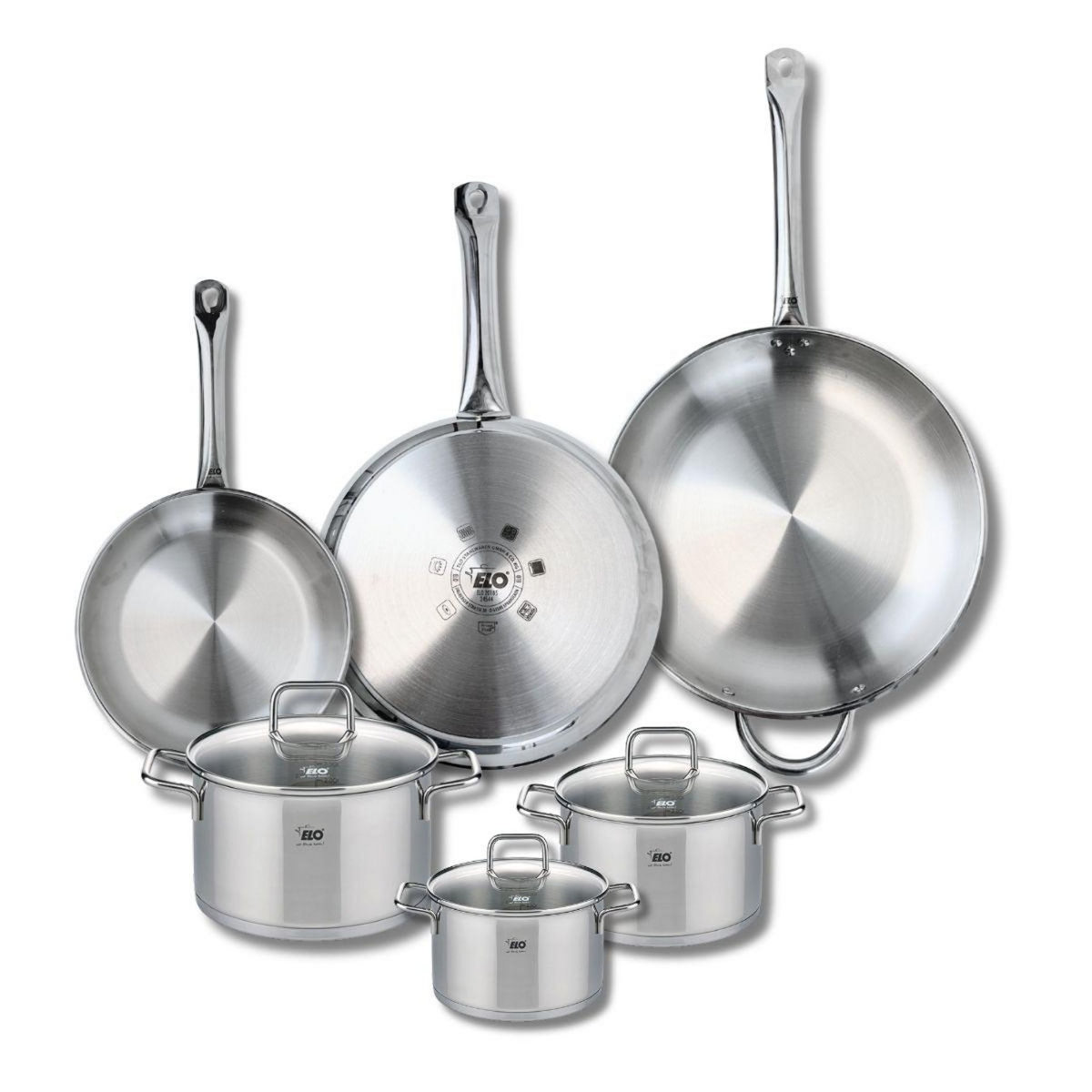 ELO Ensemble de 3 Poêles de cuisson 24, 28 et 32 cm et 3 faitouts 14, 16 et 20 cm Elo Profi Citrin