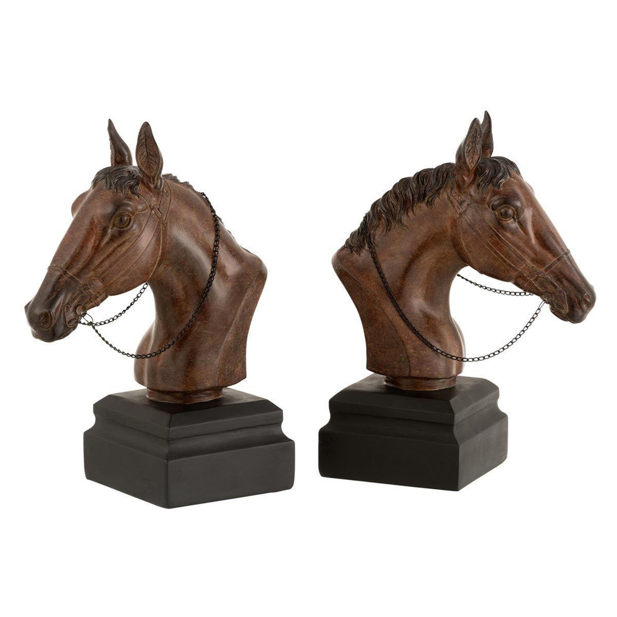 J-LINE Lot de 2 serre-livres design  cheval  29cm marron