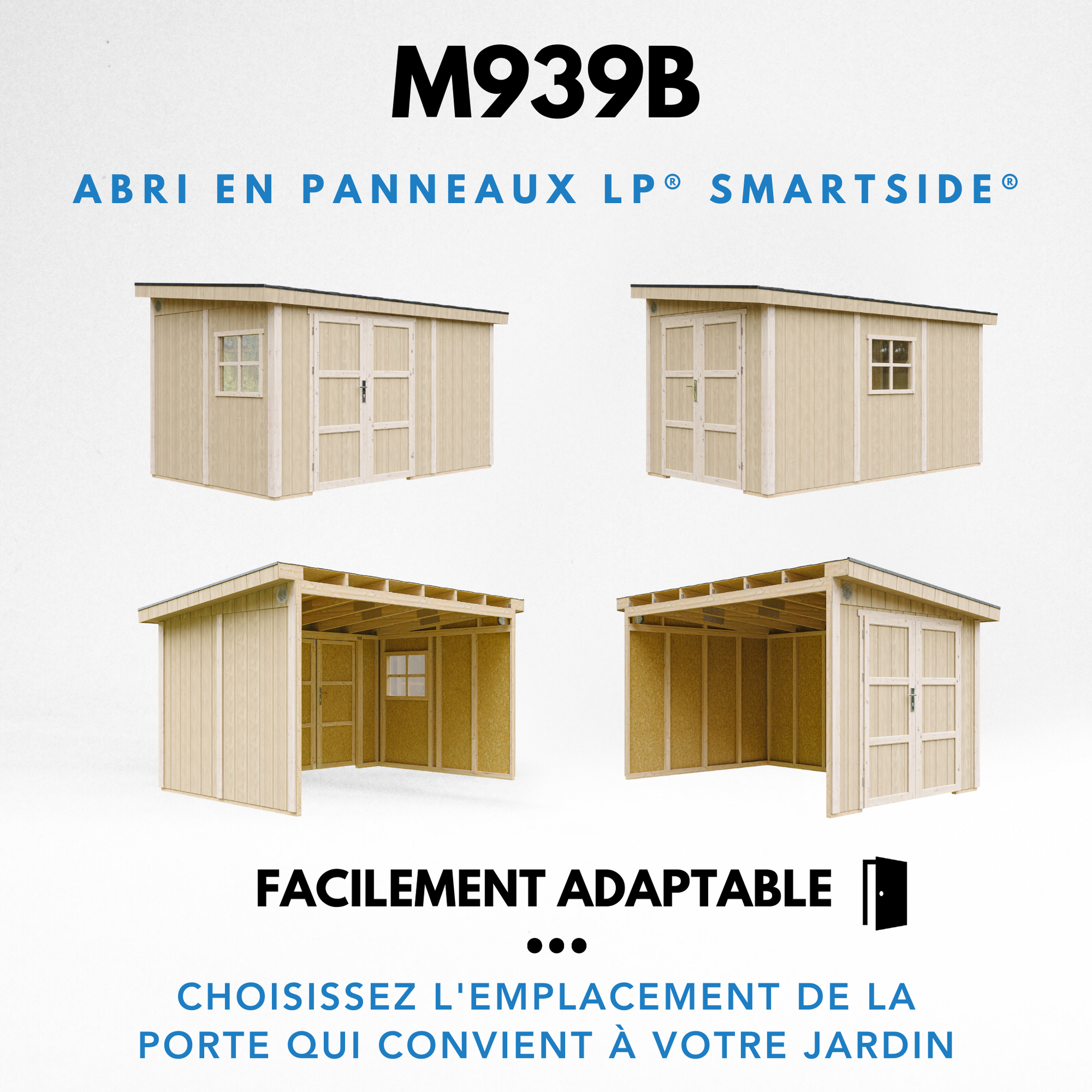 Voir la diapositive 6 : TIMBELA Abri de jardin qualité premium 8,68 m² h231x248x412 cm sans plancher et paroi latérale m939b