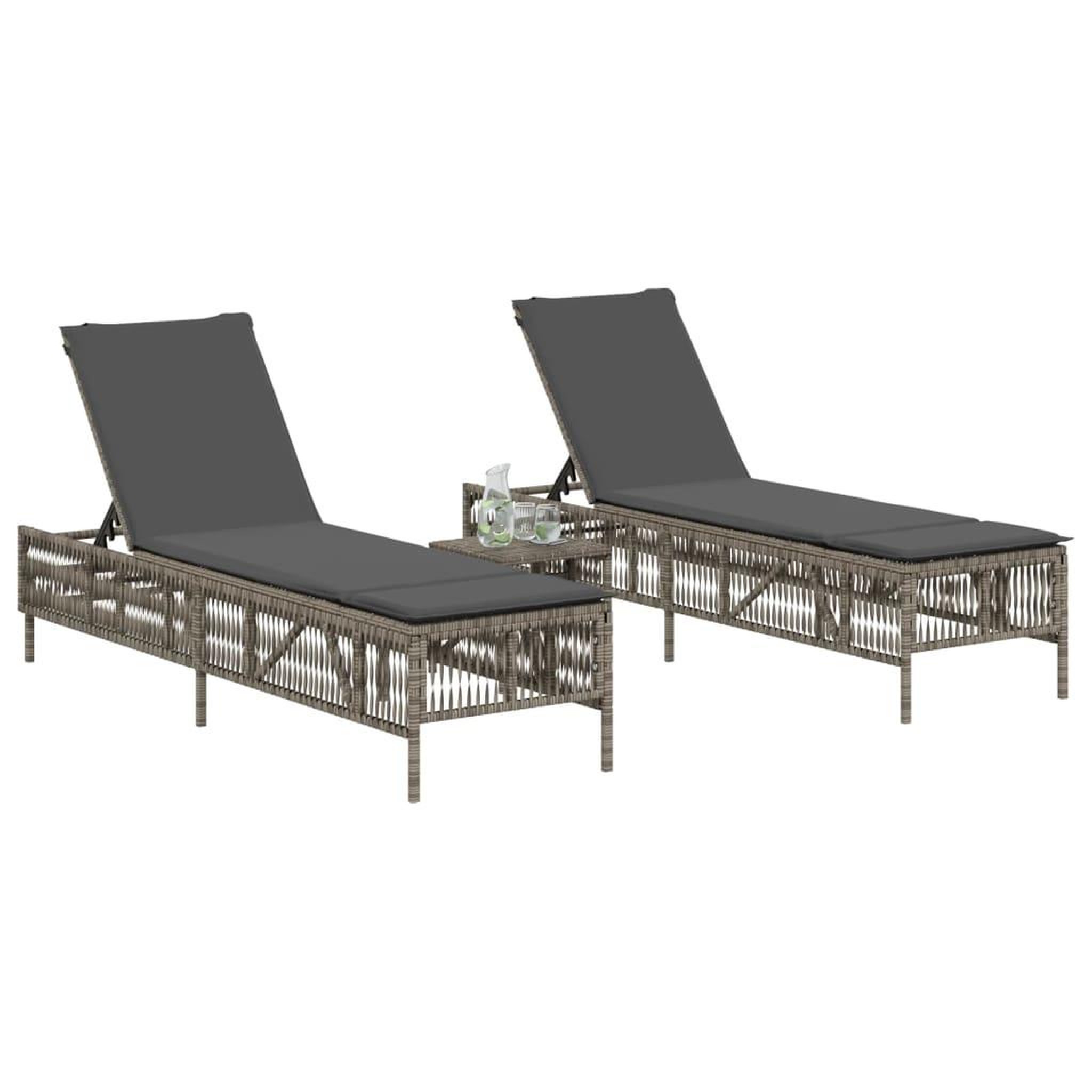 Voir la diapositive 2 : VIDAXL Chaises longues lot de 2 avec table gris resine tressee
