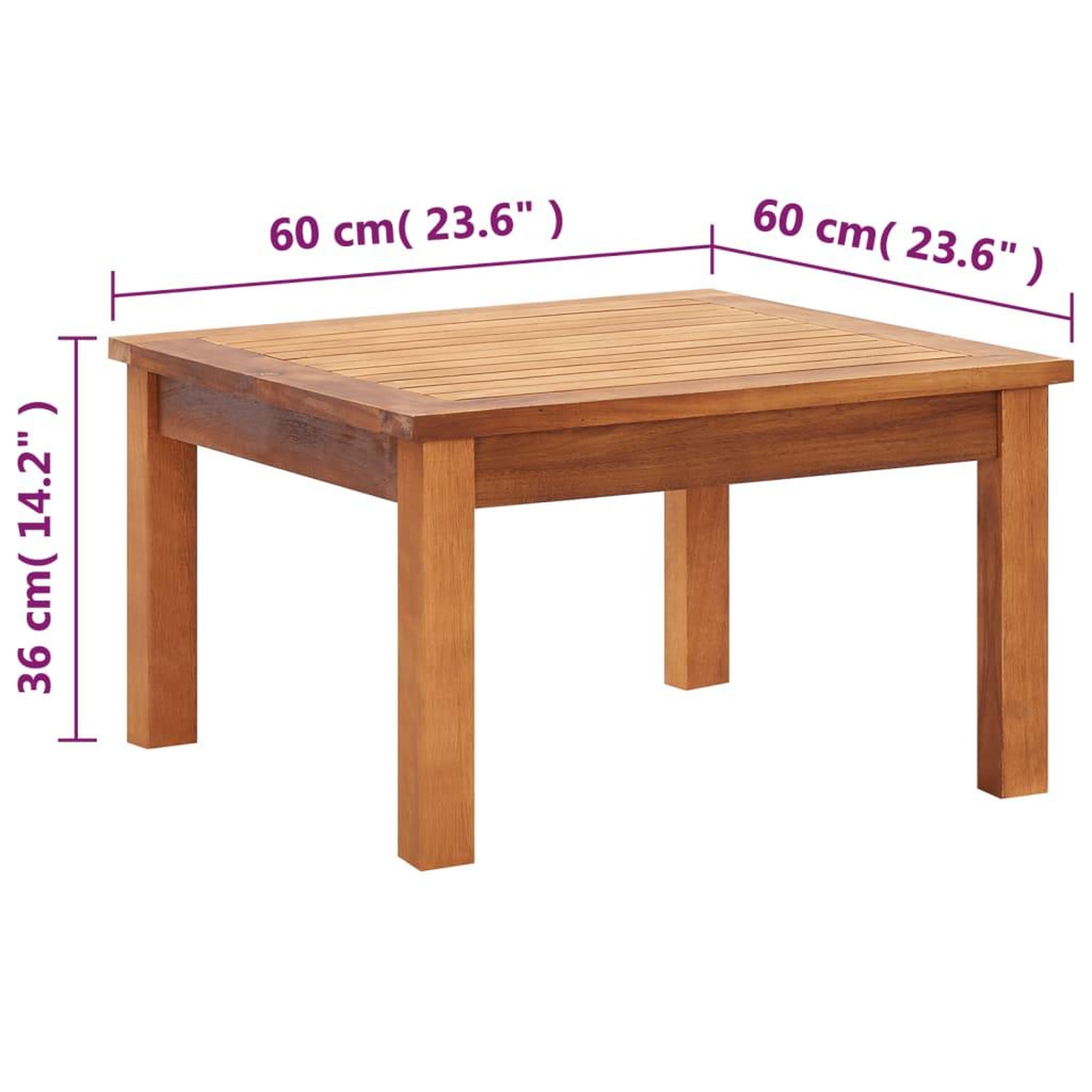 Voir la diapositive 6 : VIDAXL Table basse de jardin 60x60x36 cm Bois solide d'acacia