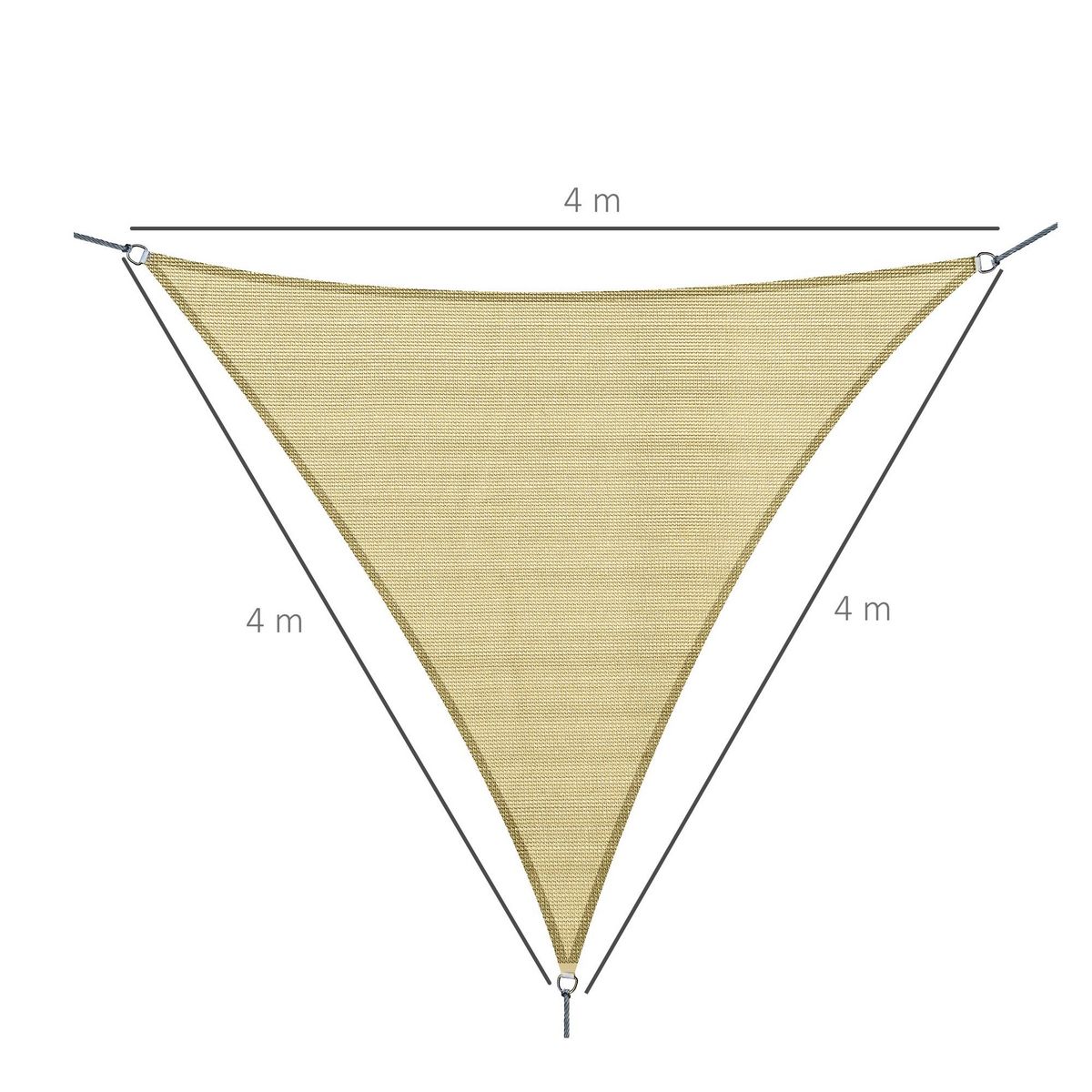 OUTSUNNY Voile d'ombrage triangulaire grande taille 4 x 4 x 4 m polyéthylène haute densité résistant aux UV coloris sable
