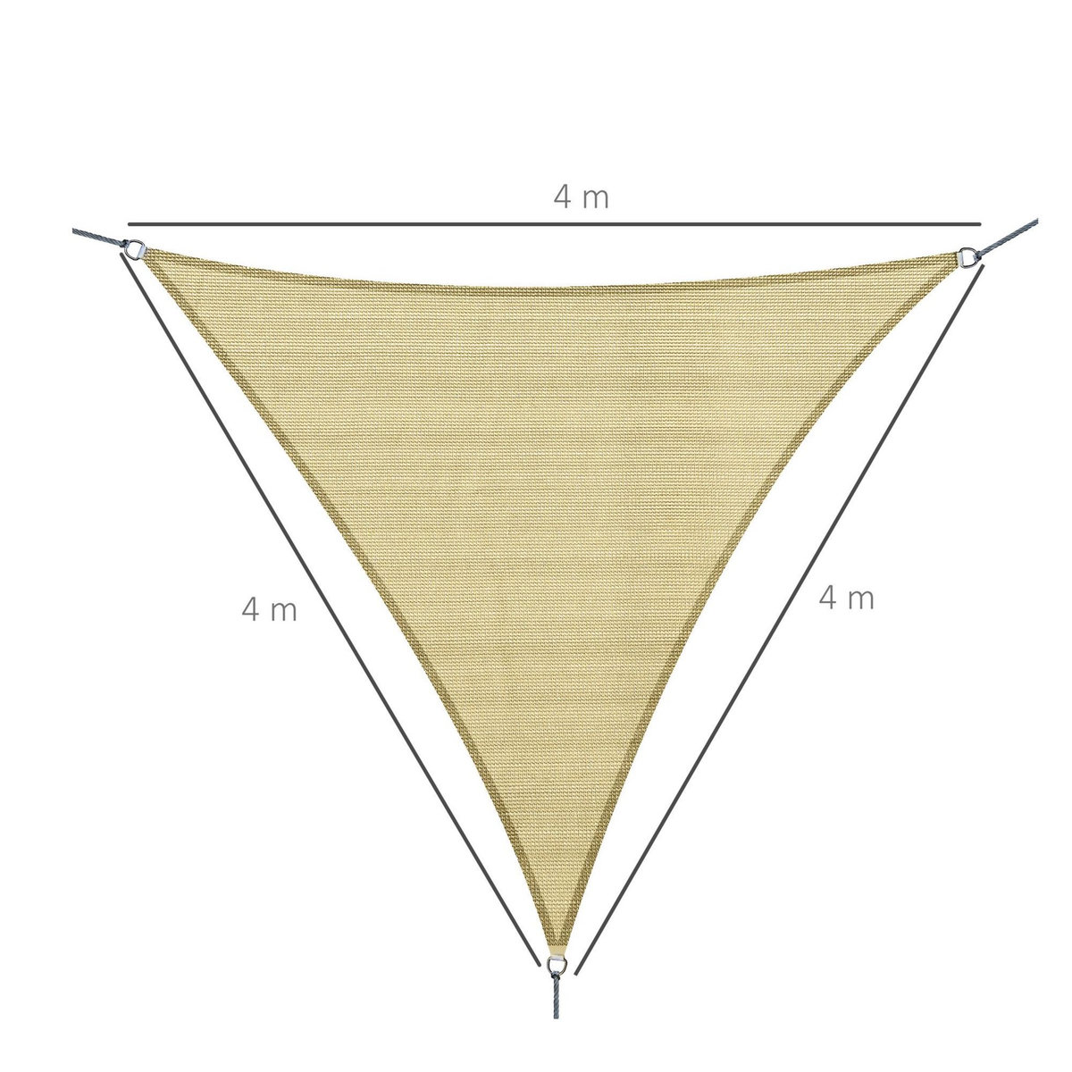 OUTSUNNY Voile d'ombrage triangulaire grande taille 4 x 4 x 4 m polyéthylène haute densité résistant aux UV coloris sable
