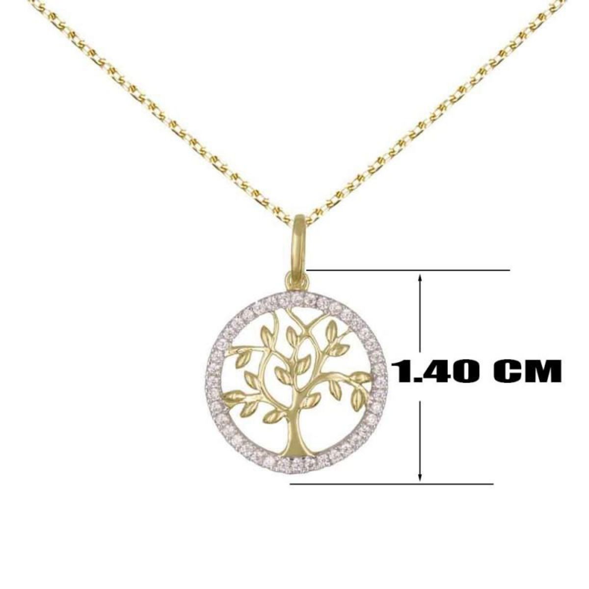 L'ATELIER D'AZUR Collier - Pendentif Or Jaune Arbre de Vie Serti de Zirconiums - Chaine Dorée Offerte