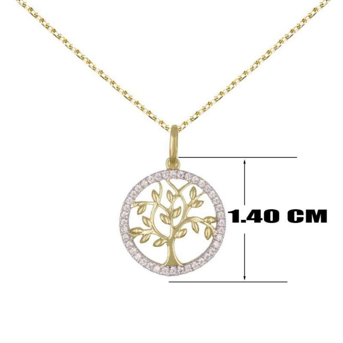 L'ATELIER D'AZUR Collier - Pendentif Or Jaune Arbre de Vie Serti de Zirconiums - Chaine Dorée Offerte