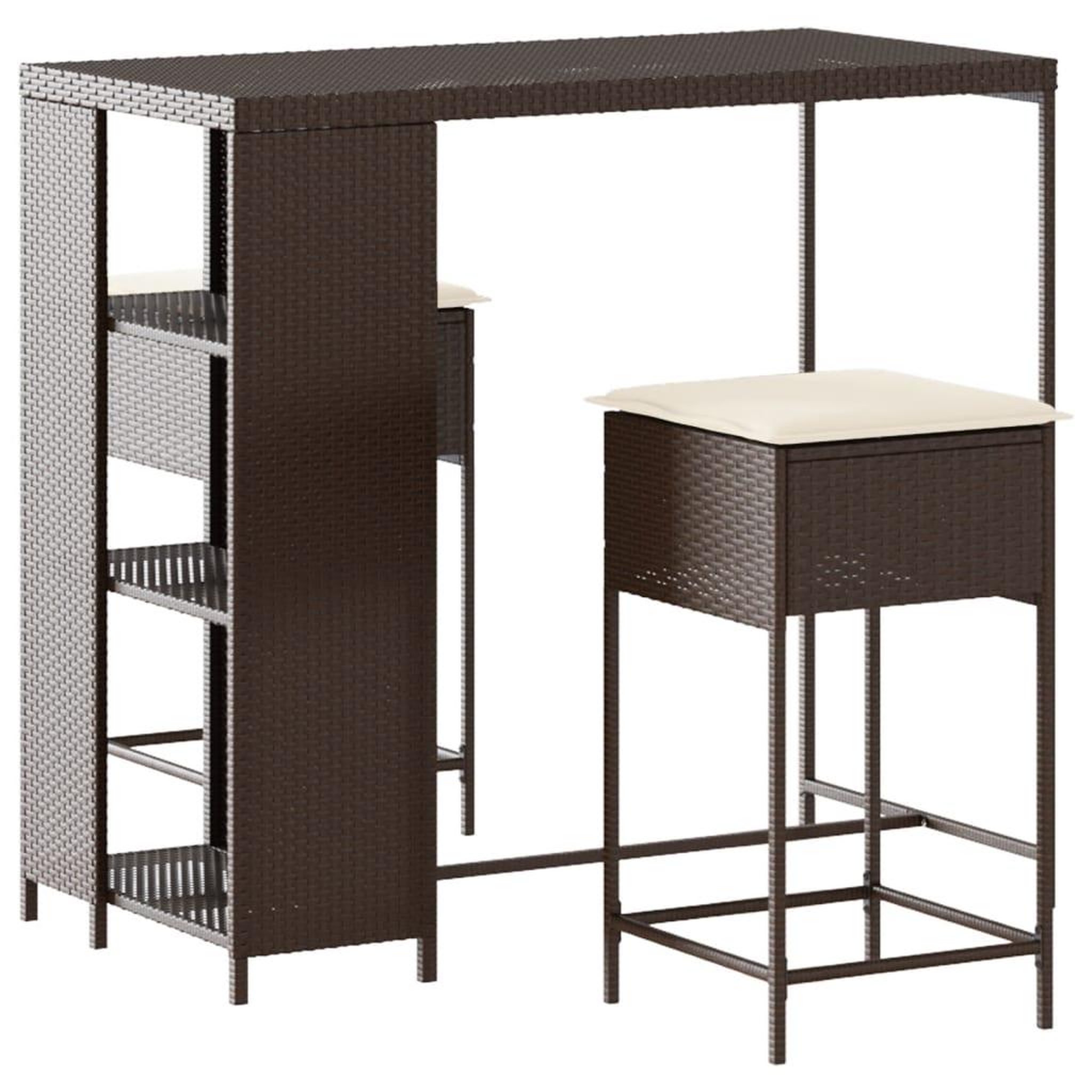 Voir la diapositive 2 : VIDAXL Ensemble de bar de jardin 3 pcs et coussins brun resine tressee