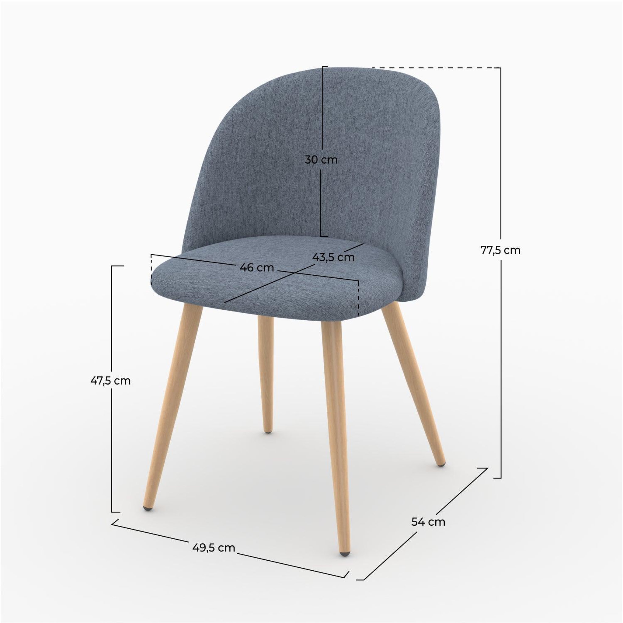 Voir la diapositive 4 : MAISON PAVANE Lot de 2 chaises en tissu bleu marine et pieds en métal-cozy