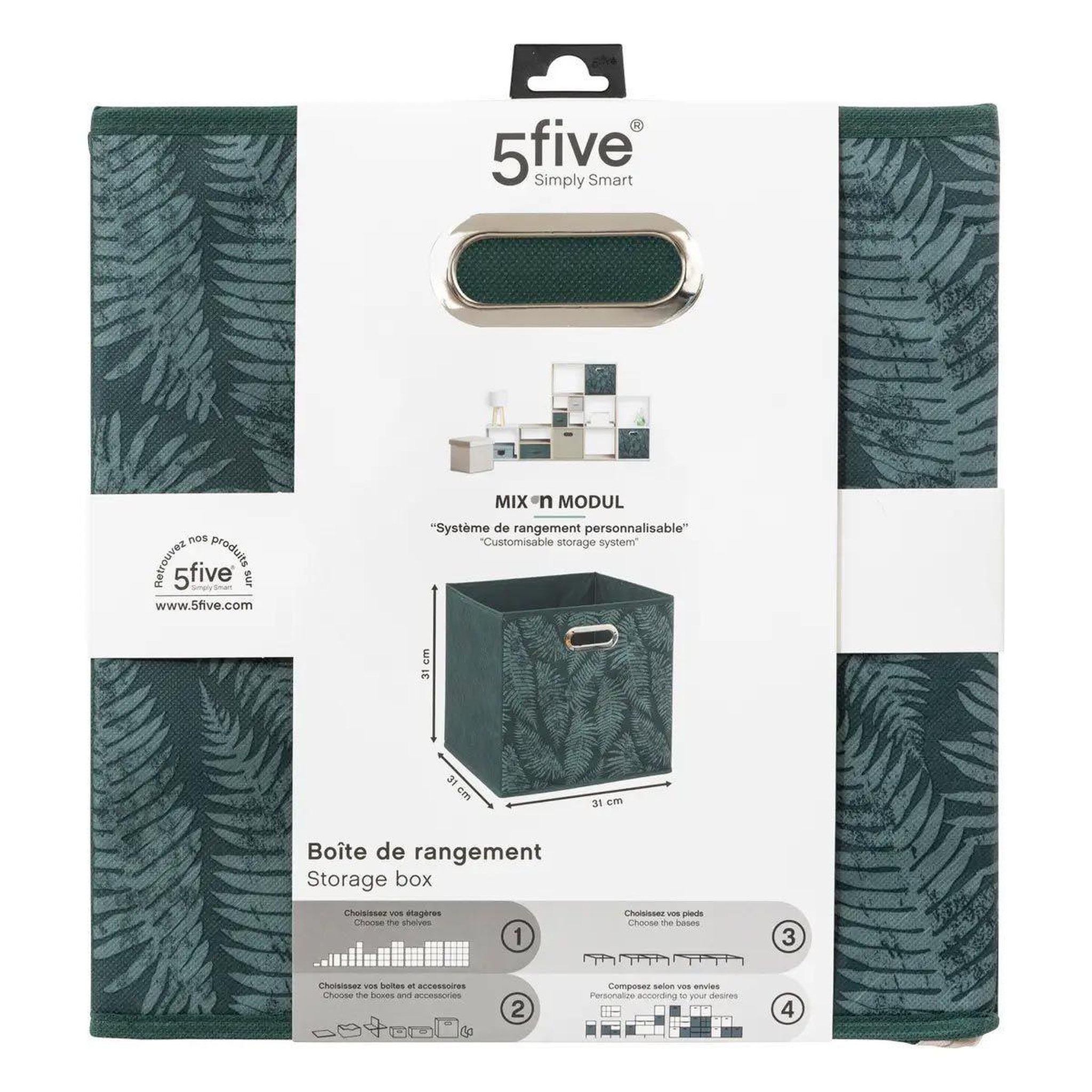 Voir la diapositive 3 : FIVE Boîte de rangement  herbier  31x31cm vert foncé