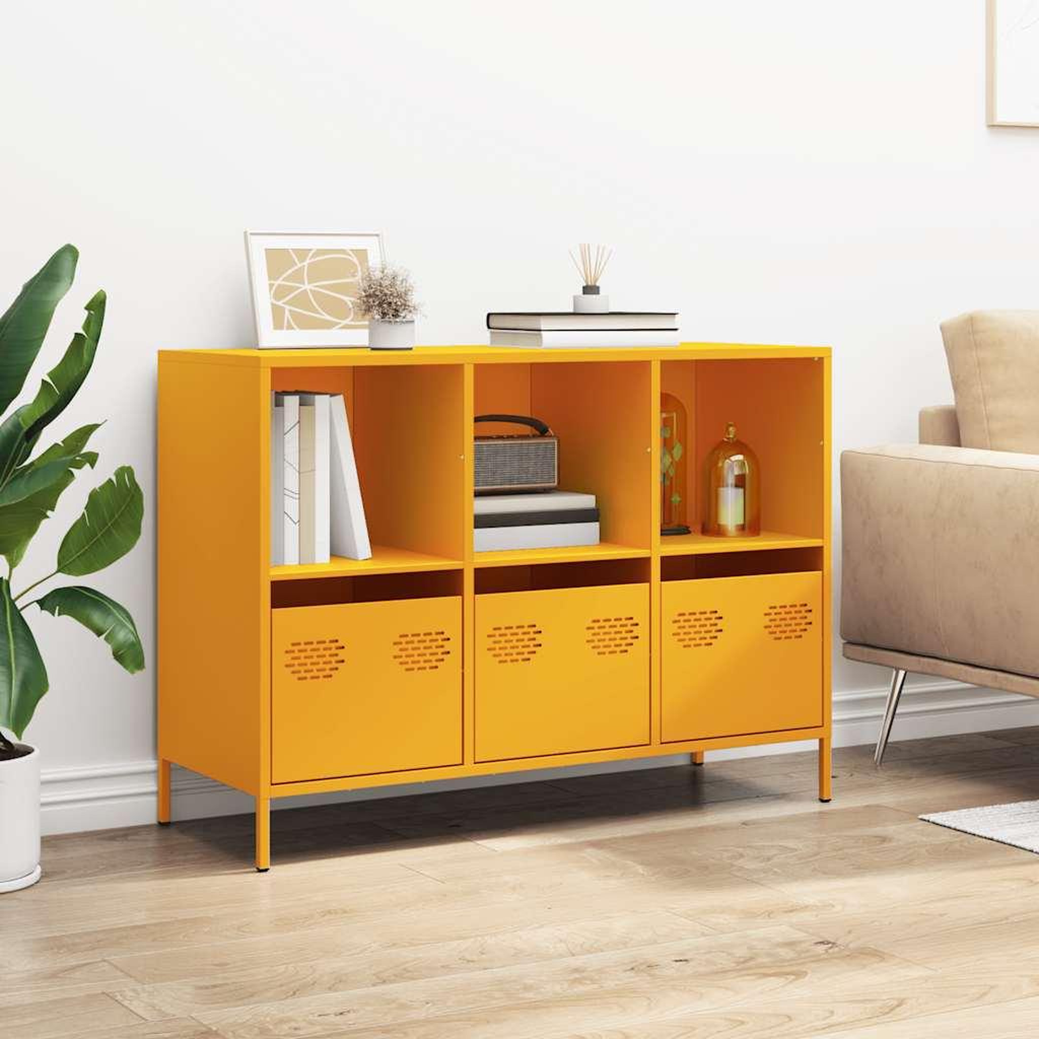 Voir la diapositive 3 : VIDAXL Buffet jaune moutarde 101,5x39x73,5 cm acier lamine a froid