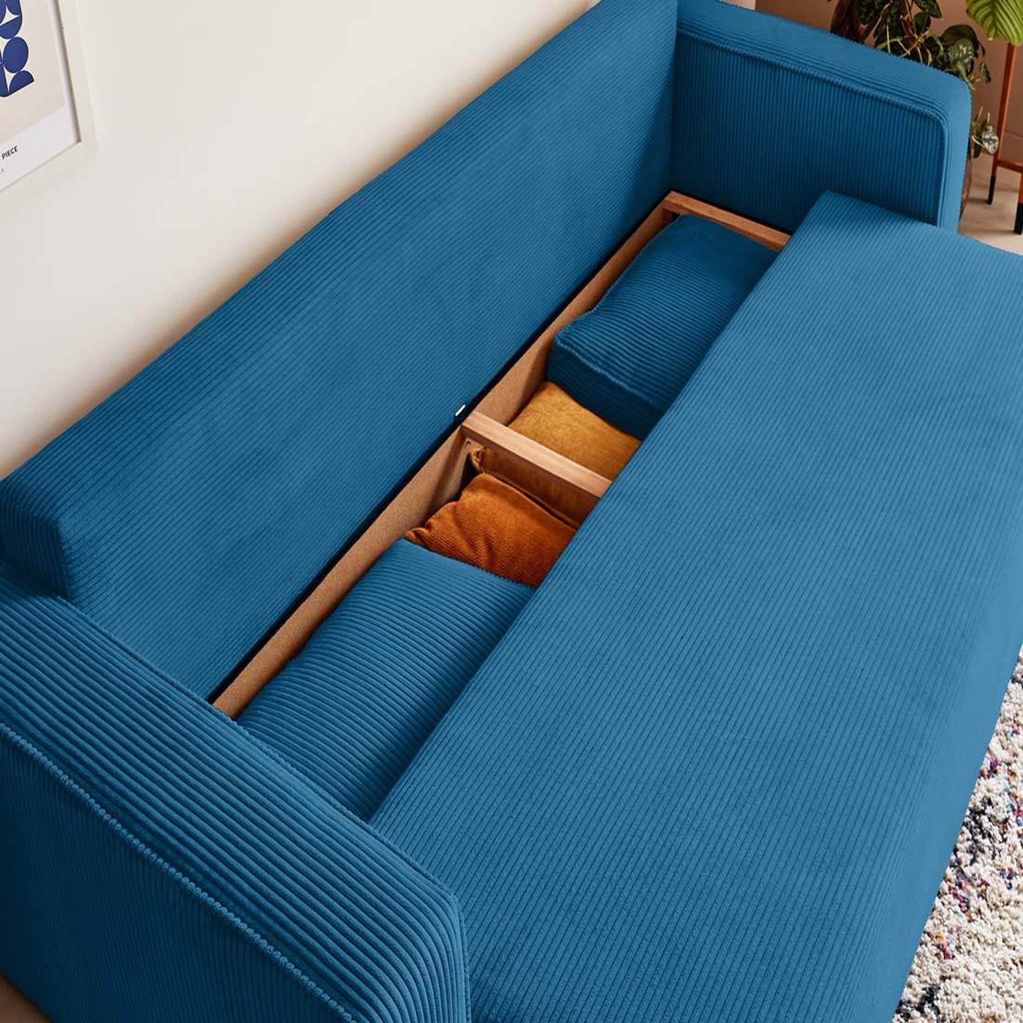Voir la diapositive 3 : BEST MOBILIER Topaze - canapé 3 places - convertible avec coffre - en velours côtelé