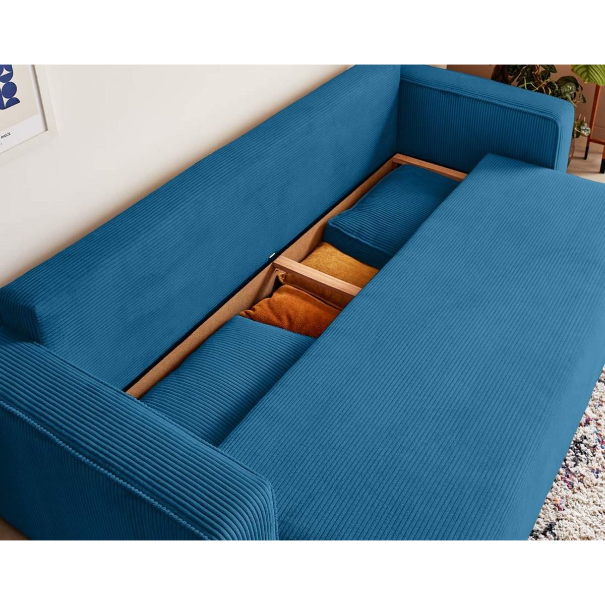 BEST MOBILIER Topaze - canapé 3 places - convertible avec coffre - en velours côtelé