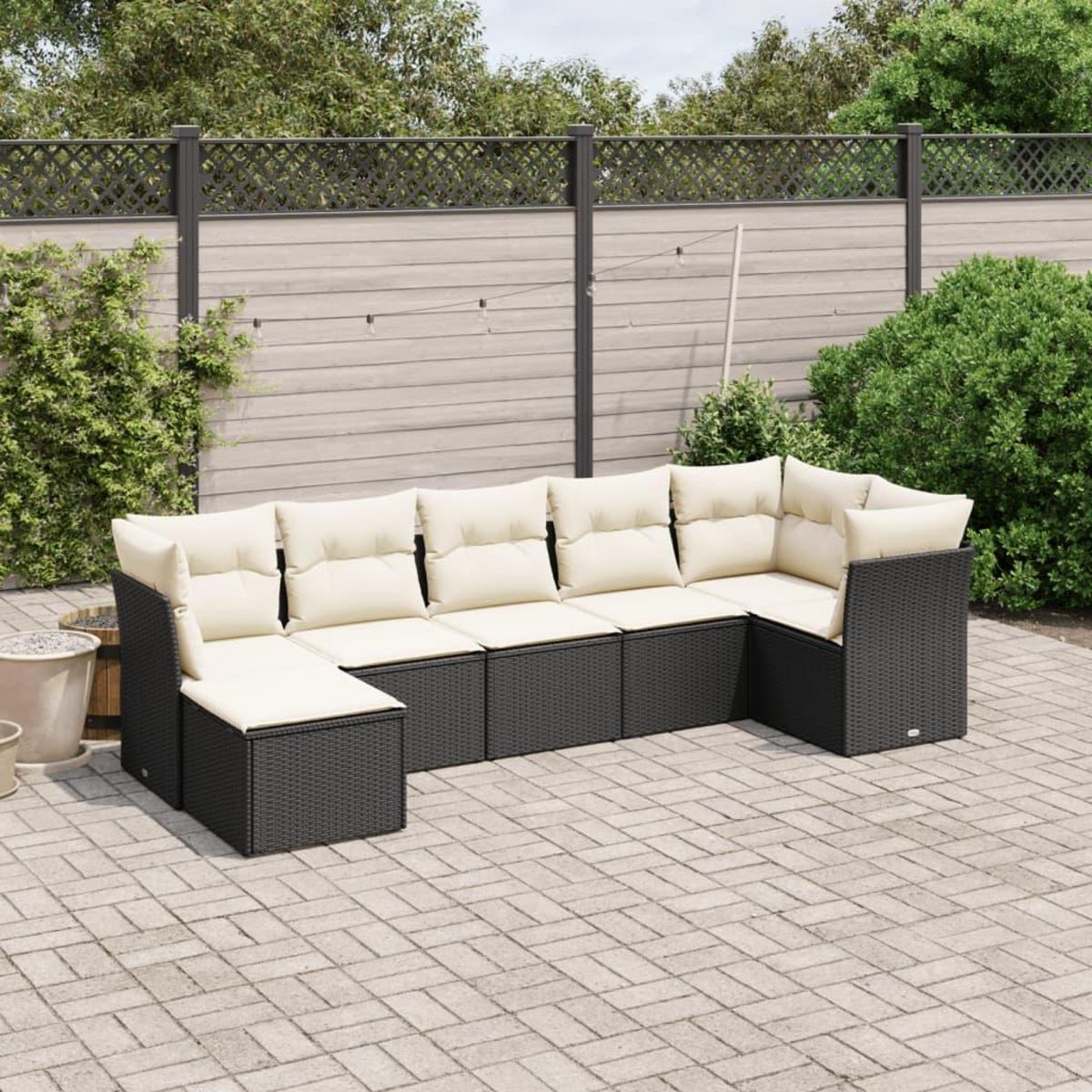 VIDAXL Salon de jardin 7 pcs avec coussins noir resine tressee