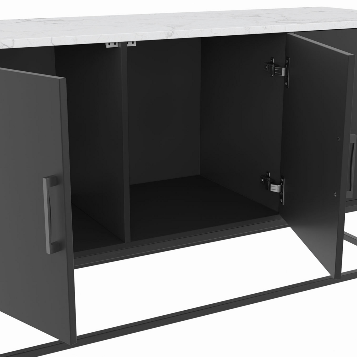 ID MARKET Buffet bas 113 cm ALASKA 3 portes noir plateau effet marbre blanc