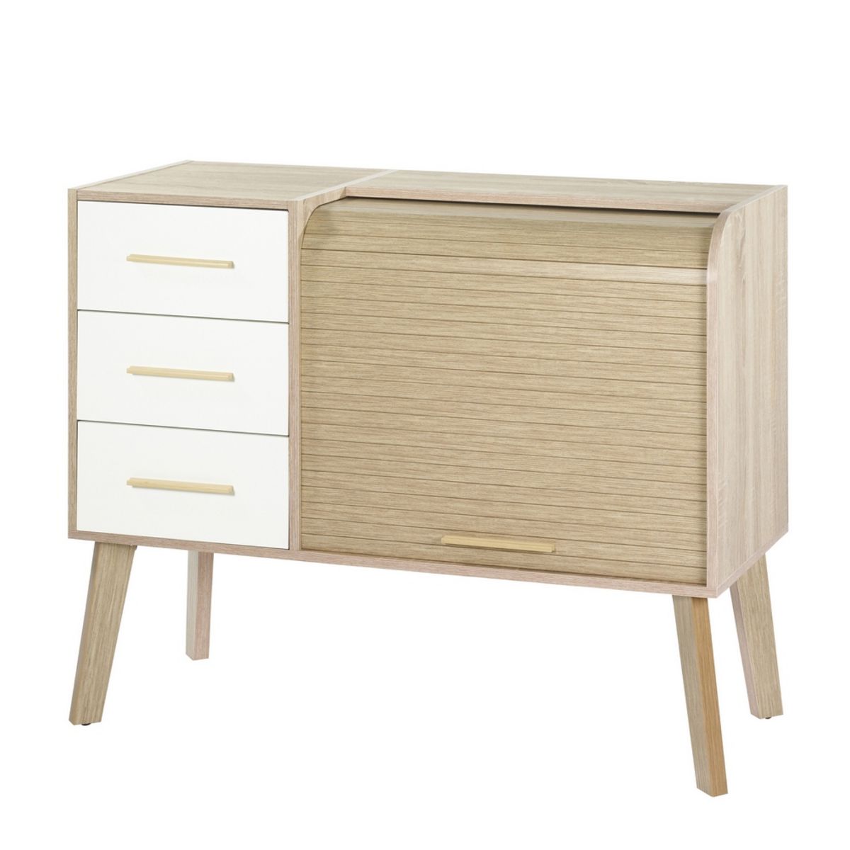 Meuble d'entrée 3 tiroirs 2 niches avec rideau chêne SMILE