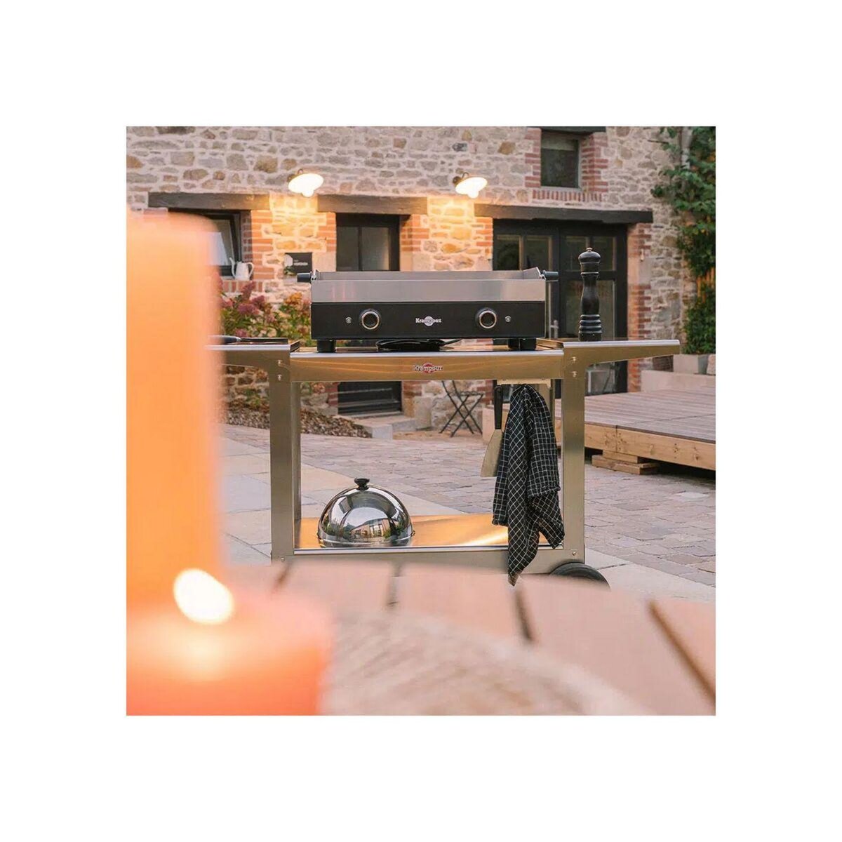 KRAMPOUZ Plancha électrique PFSR2AA-KR Noire Inox 2 brûleurs à poser, 64x33 cm