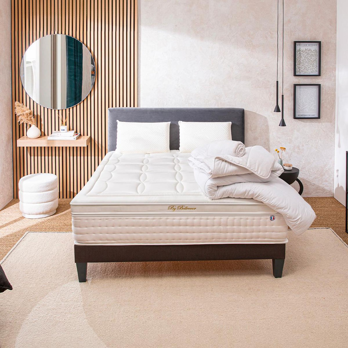BELLECOUR BELLECOUR LITERIE | Pack Prêt à dormir EMPEREUR | Matelas Mémoire de forme + Sommier + Accessoires