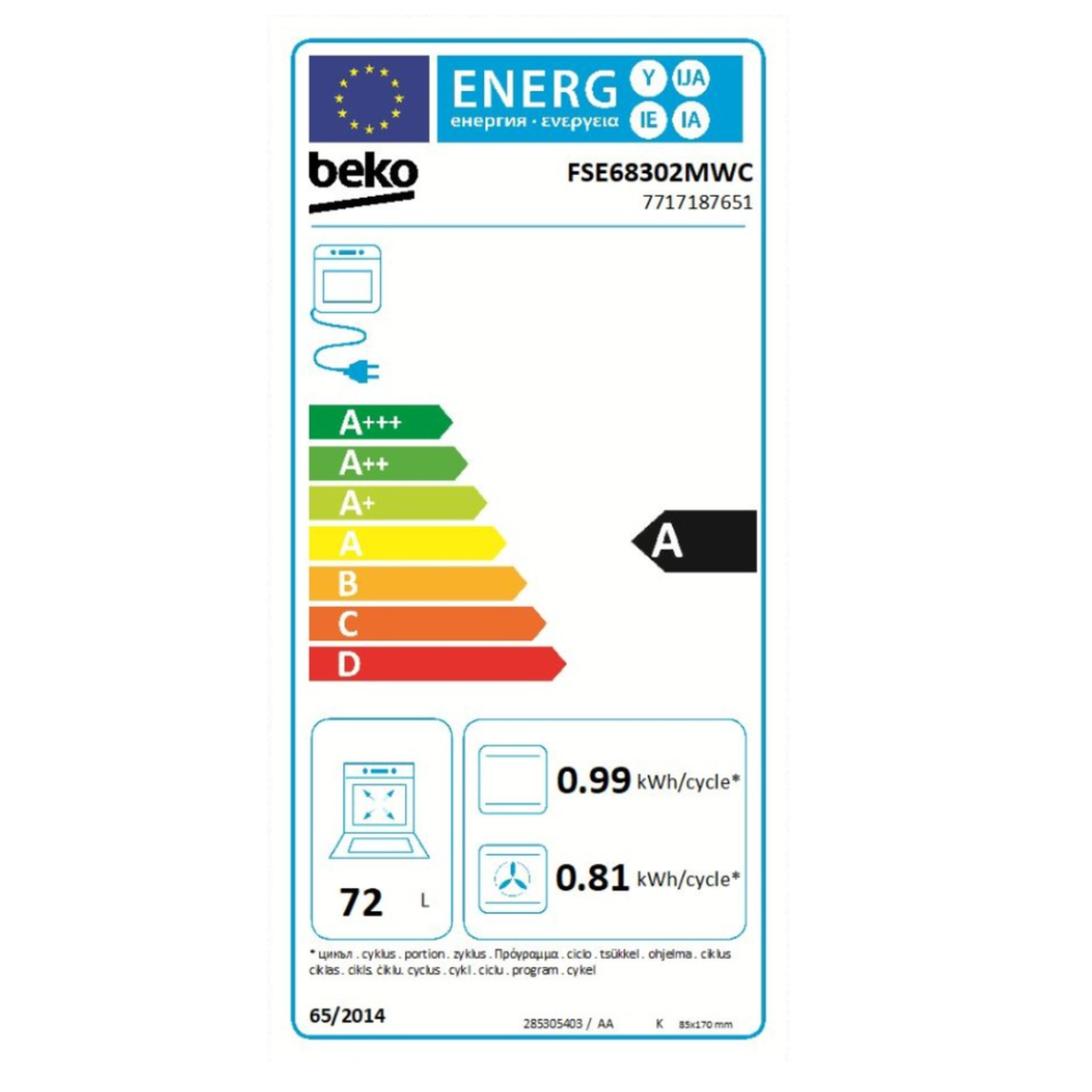 Voir la diapositive 5 : Beko Cuisinière induction 72l 3 feux blanc - FSE68302MWC