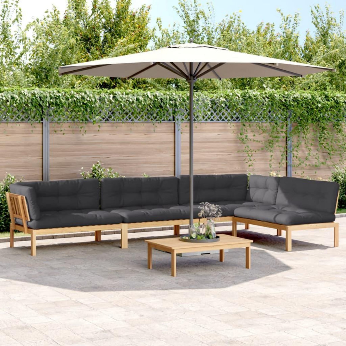 VIDAXL Salon palette de jardin avec coussins 5pcs bois d'acacia massif