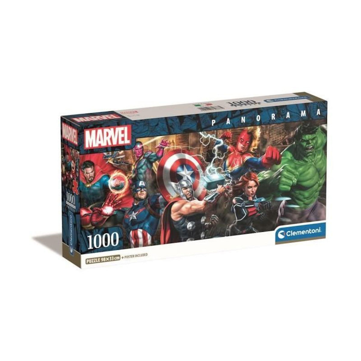 CLEMENTONI Puzzle 1000 pièces Marvel Avengers panorama – Puzzle adulte – Format compact – Clementoni