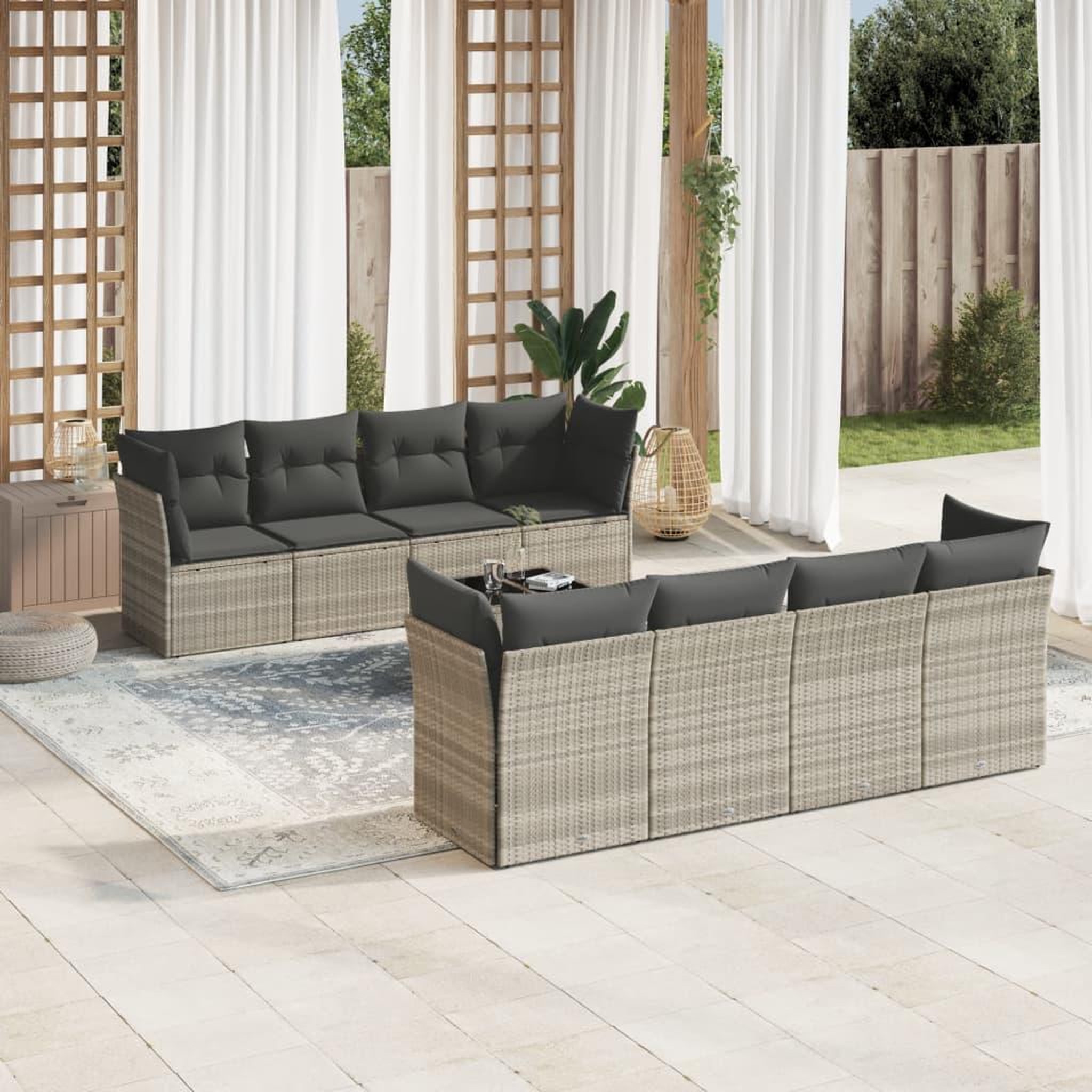VIDAXL Salon de jardin 9 pcs avec coussins gris clair resine tressee