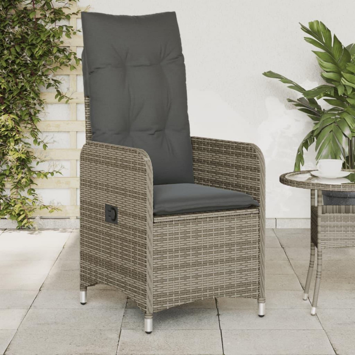 VIDAXL Chaises inclinables de jardin lot de 2 et coussins gris rotin