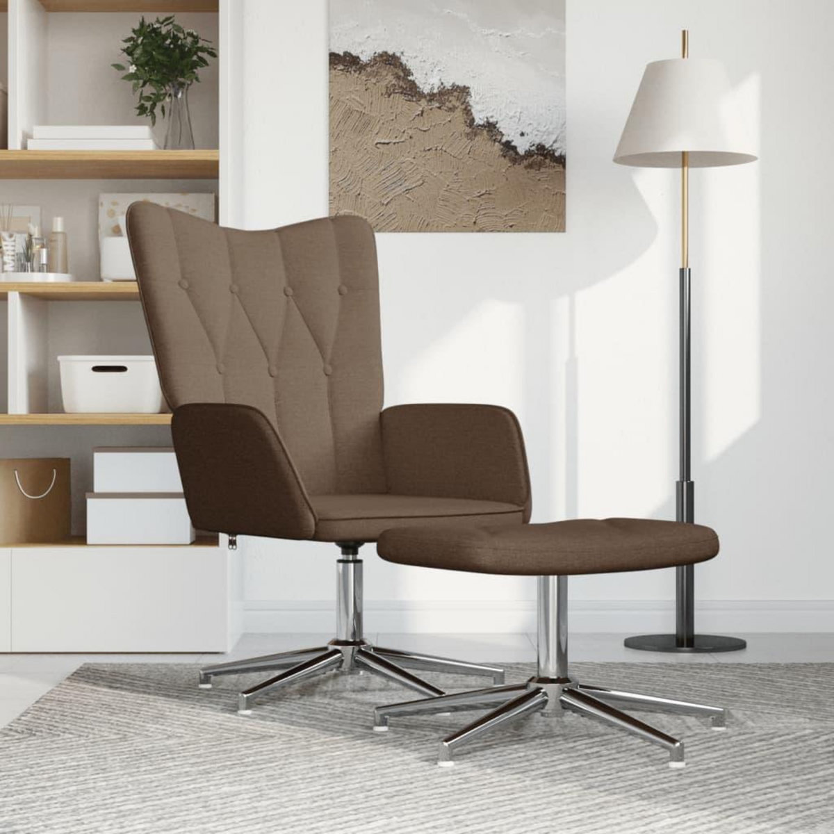 VIDAXL Chaise de relaxation avec tabouret Marron Tissu