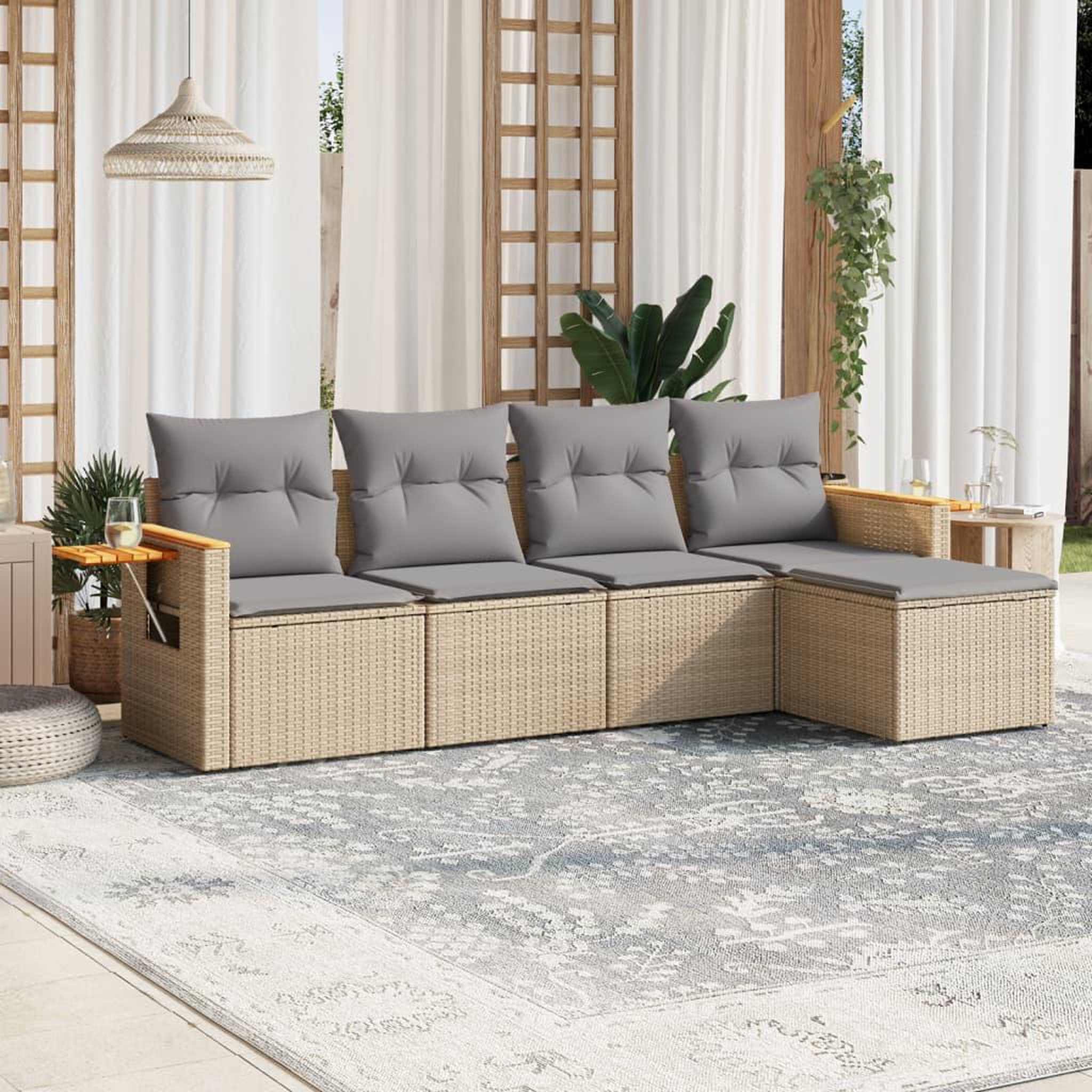 VIDAXL Salon de jardin avec coussins 5 pcs beige resine tressee