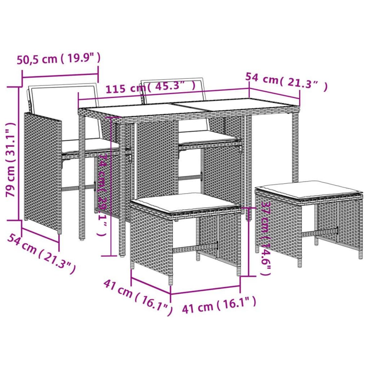 VIDAXL Ensemble a manger de jardin coussins 5pcs Noir Resine tressee
