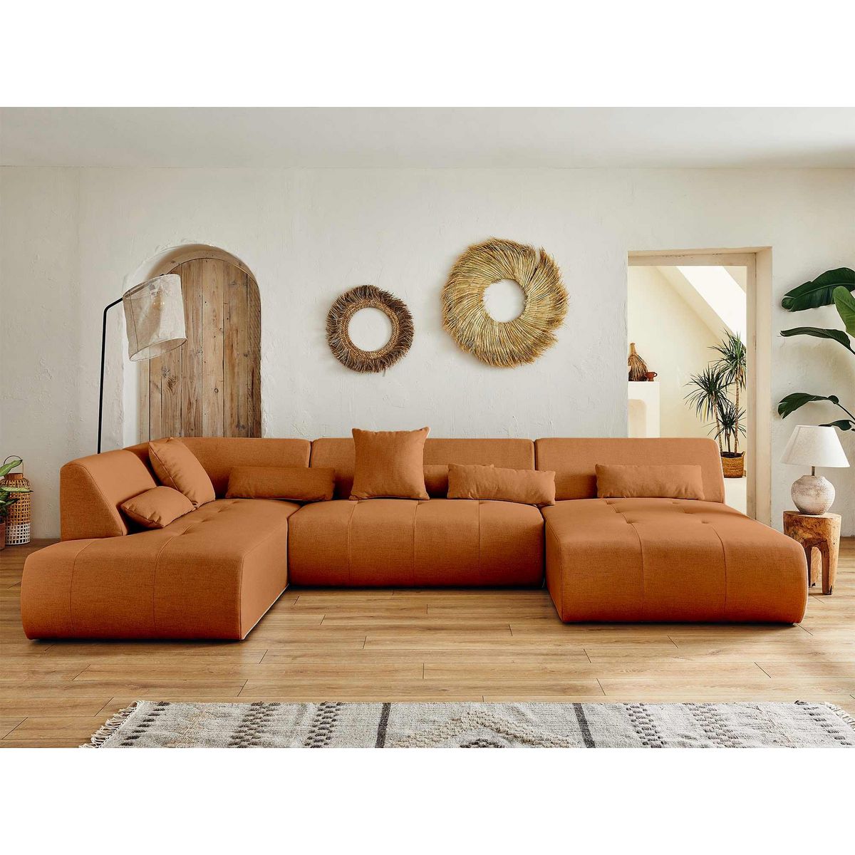 LISA DESIGN Onyx - canapé panoramique d'angle gauche 7 places - en tissu