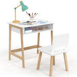 ID MARKET Ensemble bureau enfant ANATOLE avec niche et 1 chaise blanc et bois