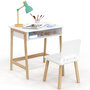 Voir la diapositive 1 : ID MARKET Ensemble bureau enfant ANATOLE avec niche et 1 chaise blanc et bois