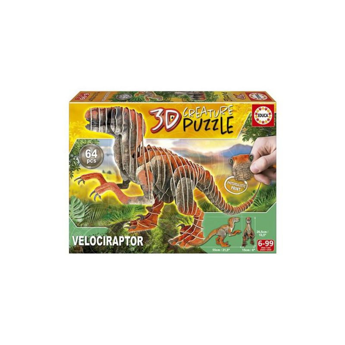 EDUCA EDUCA - Velociraptor - 3D Creature Puzzle