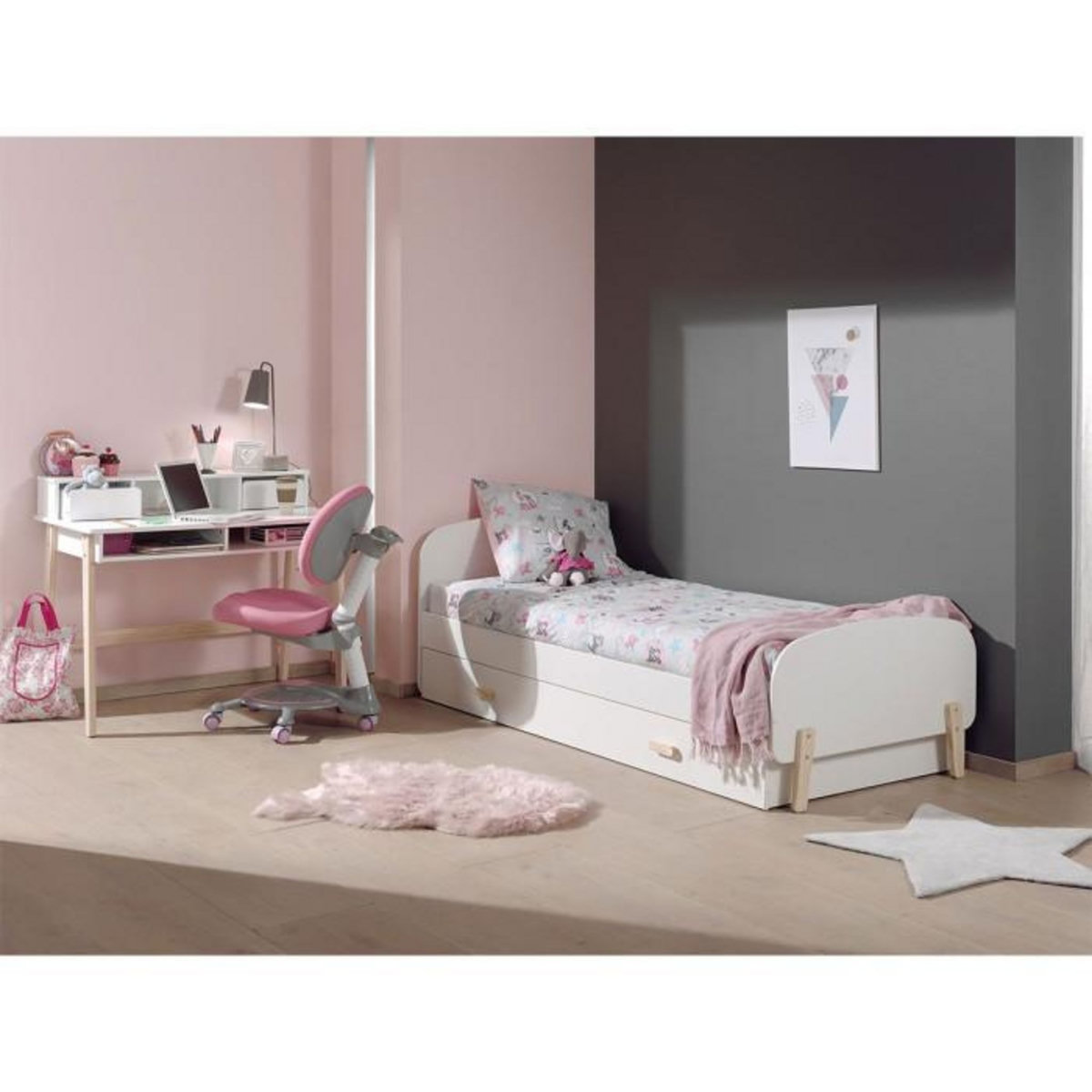 Paris Prix Pack - Lit Enfant, Tiroir & Bureau  Kiddy  Blanc