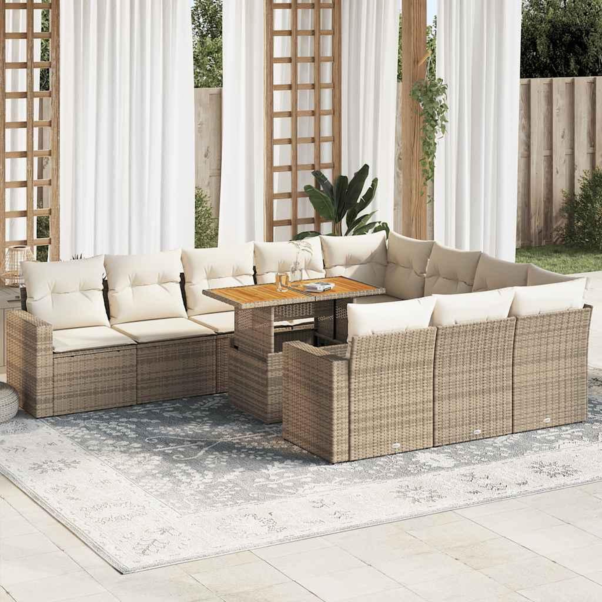 VIDAXL Salon de jardin 11 pcs avec coussins beige resine tressee