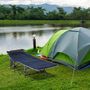 Voir la diapositive 2 : OUTSUNNY Lit de camp lit d'appoint pliable - pochette rangement, tétière, sac de transport, matelas inclus métal Oxford gris bleu