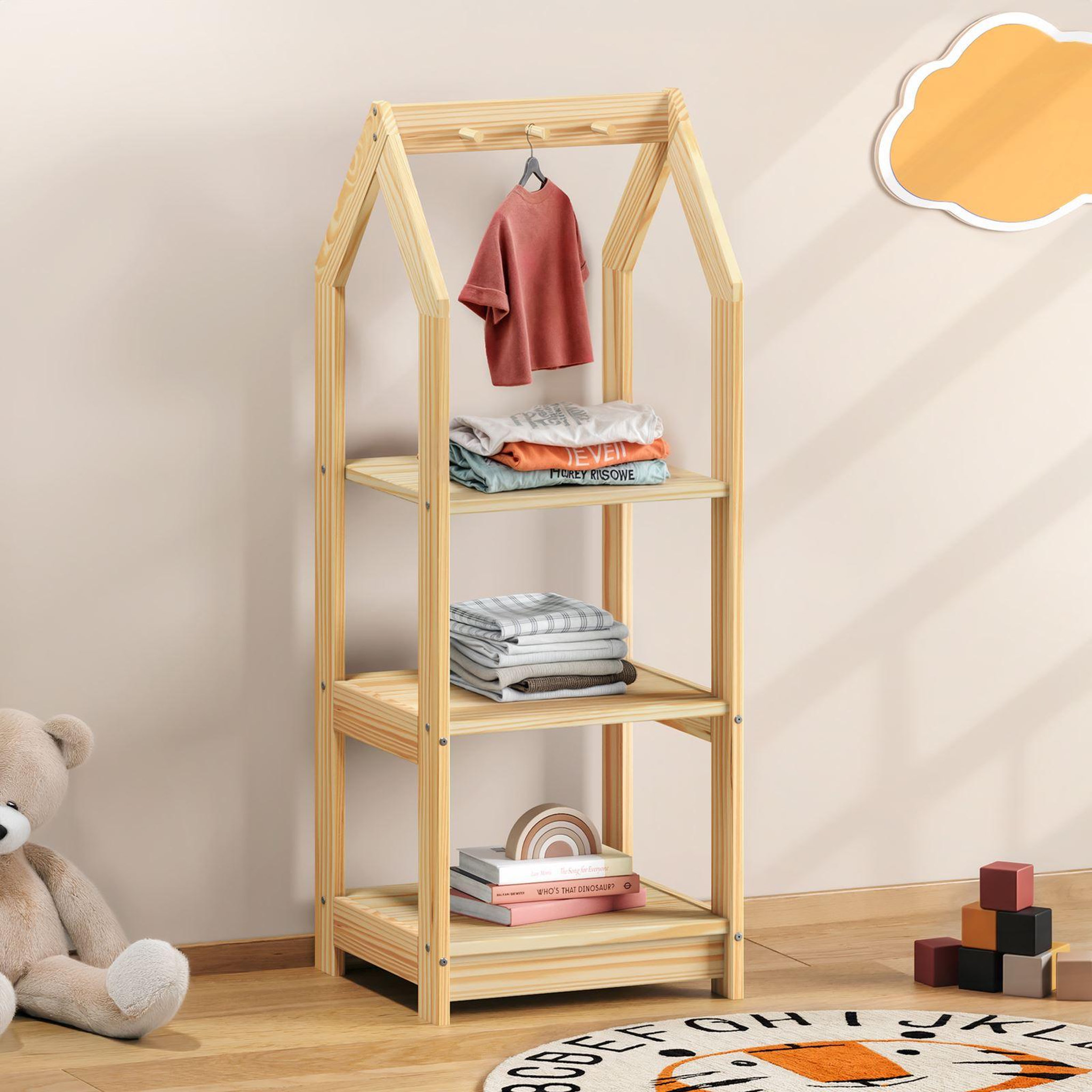 Voir la diapositive 3 : IDIMEX Étagère à vêtements enfant SALLY en pin massif