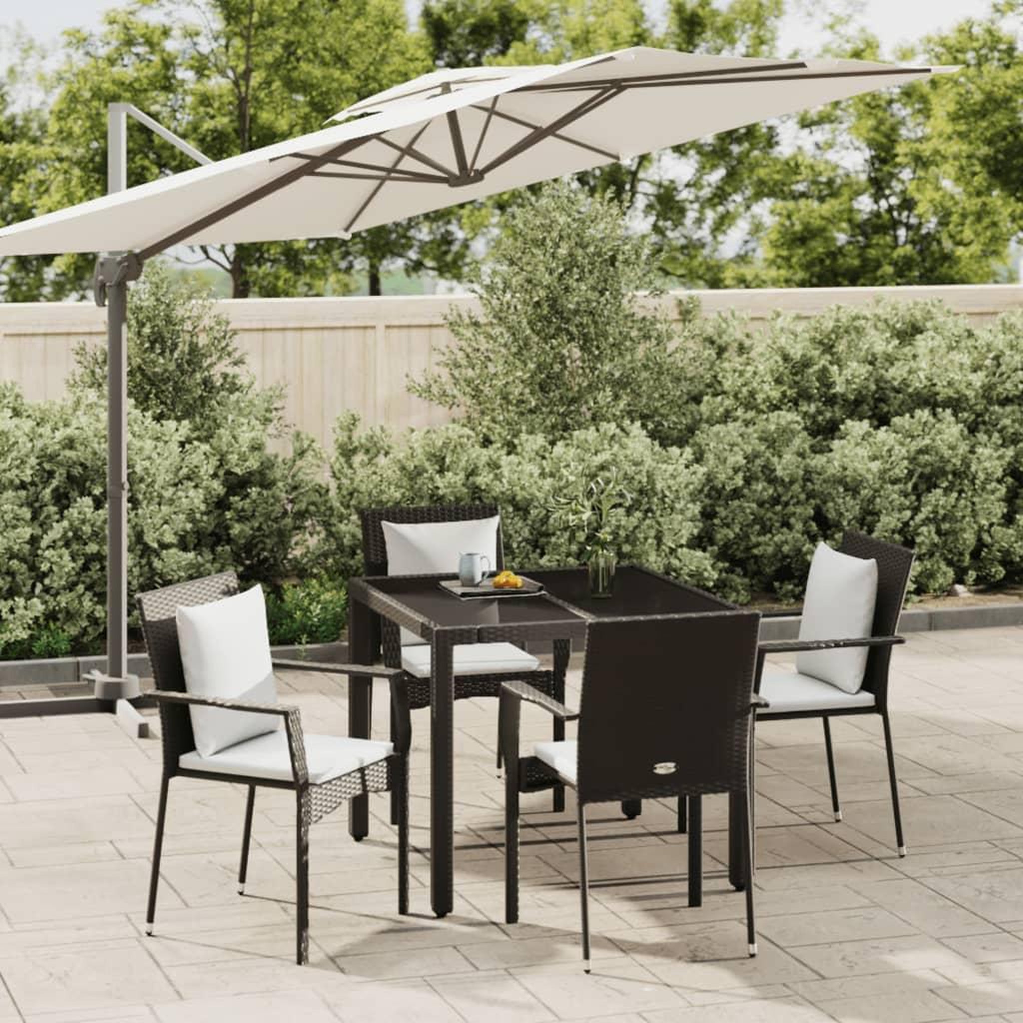VIDAXL Ensemble a manger de jardin coussins 5pcs Noir Resine tressee
