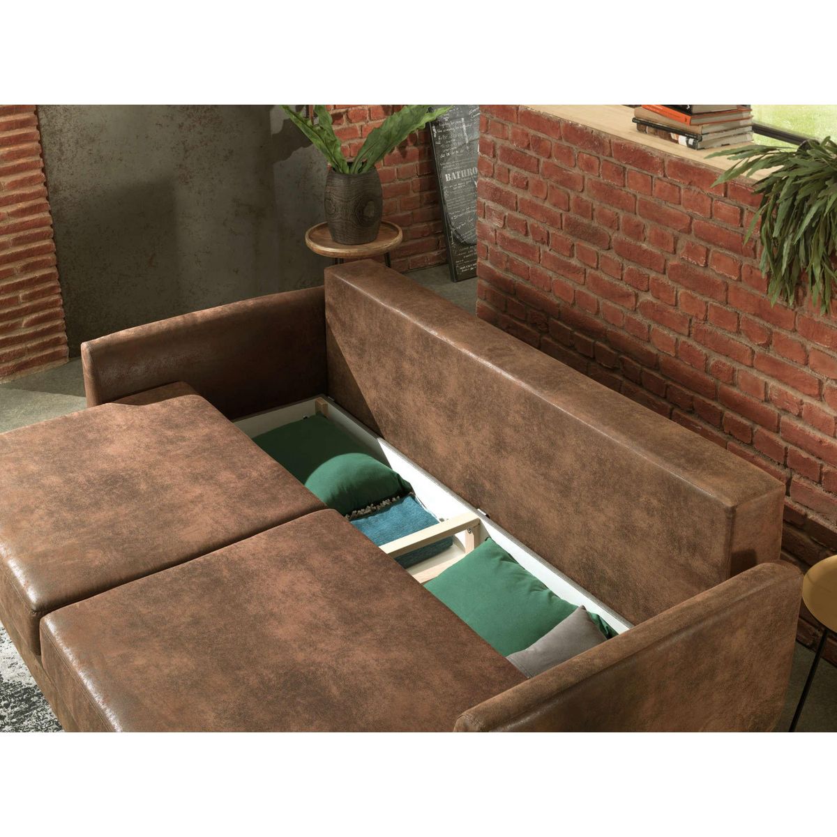 LISA DESIGN Dan - canapé droit 3 places convertible - style industriel - avec coffre de rangement