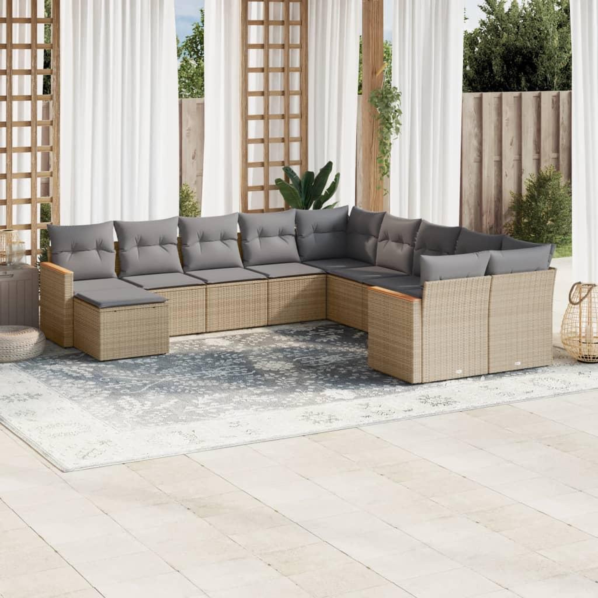 VIDAXL Salon de jardin et coussins 11 pcs melange beige resine tressee