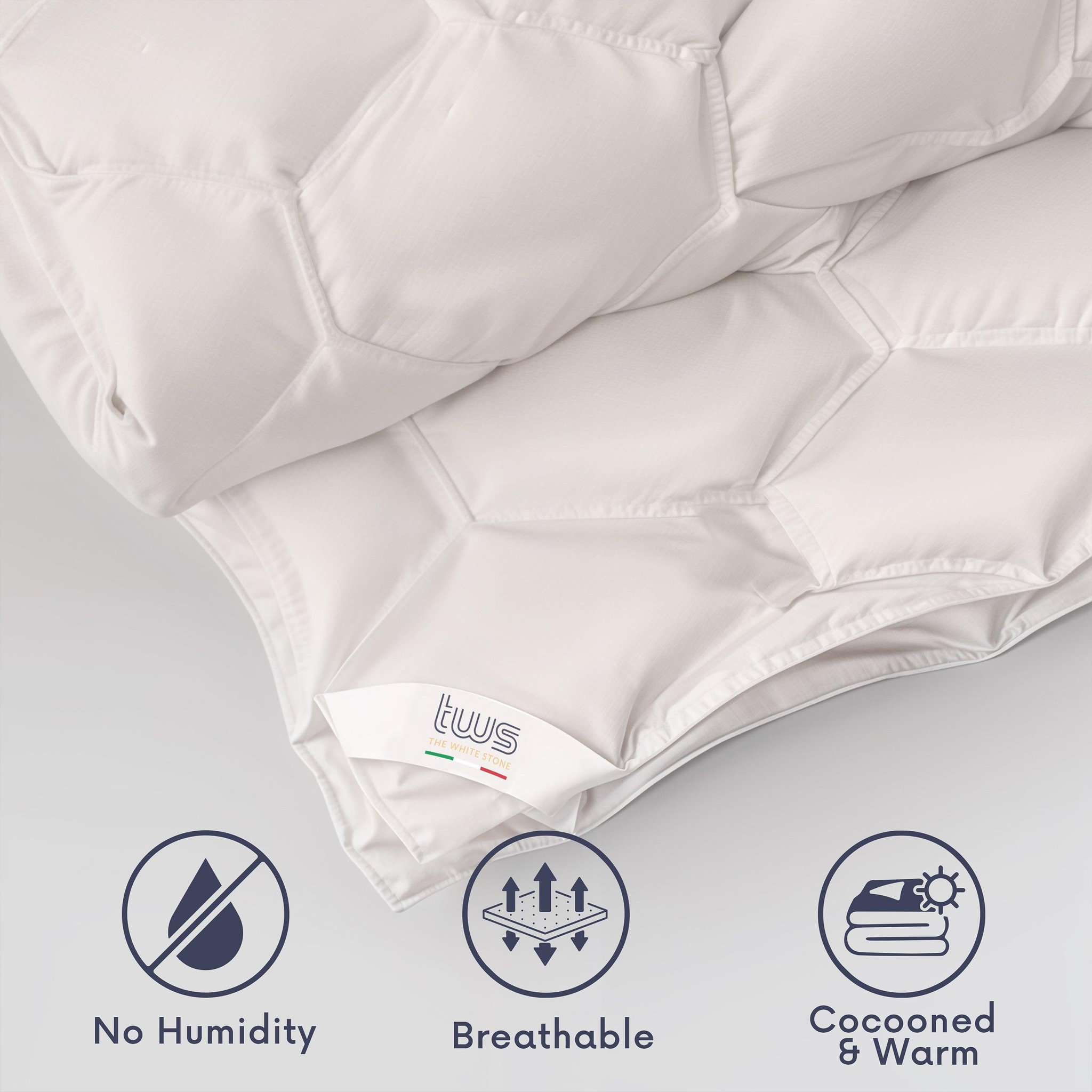 Voir la diapositive 3 : THE WHITE STONE Couette Toutes Saisons avec Clips 135 x 200 cm - Couette 150g + Couette 250g - Rembourrage en OuateHypoallergénique