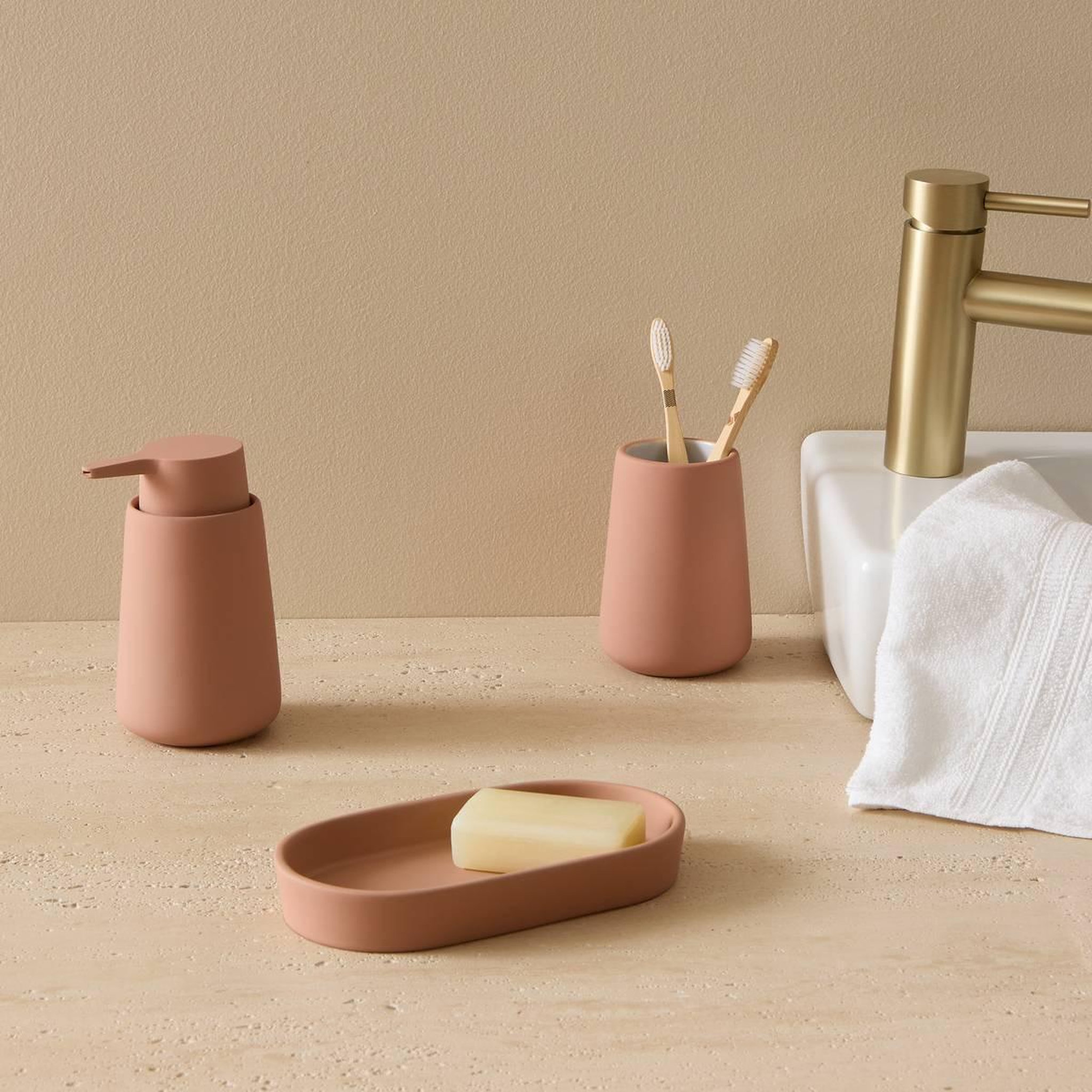 Voir la diapositive 2 : FIVE Gobelet brosse à dents  colorama  11cm rose blush