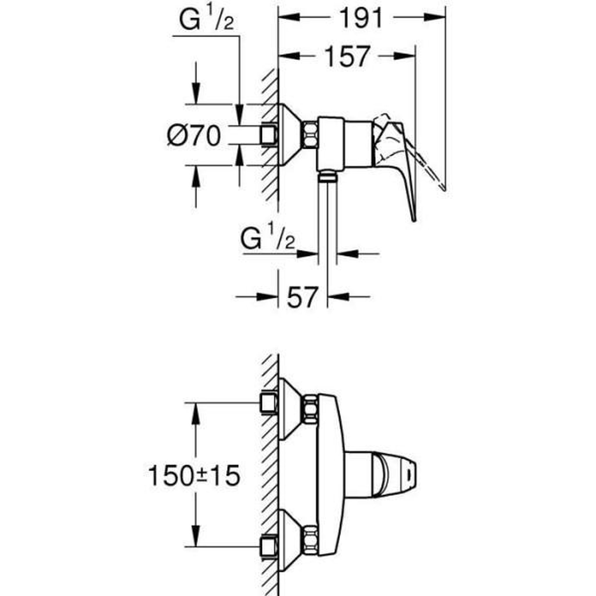 Voir la diapositive 4 : Grohe Grohe robinet douche monocommande start flow, montage mural, raccord fileté pour flexible en 1/2, rosaces métal incluses, 2377