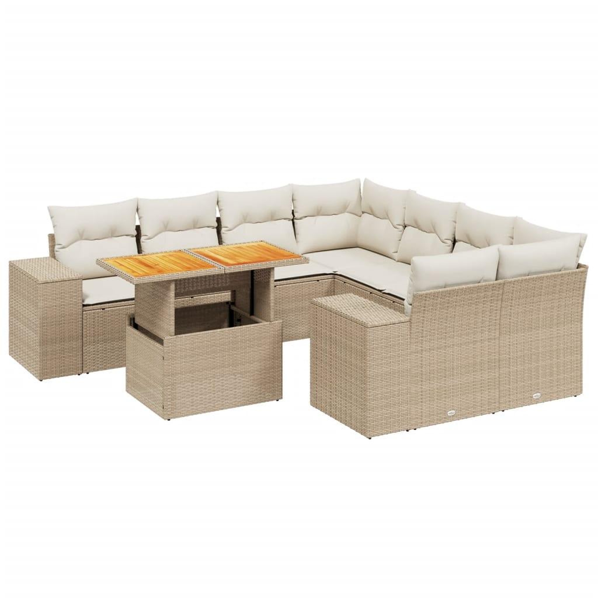 Voir la diapositive 2 : VIDAXL Salon de jardin avec coussins 9 pcs beige resine tressee