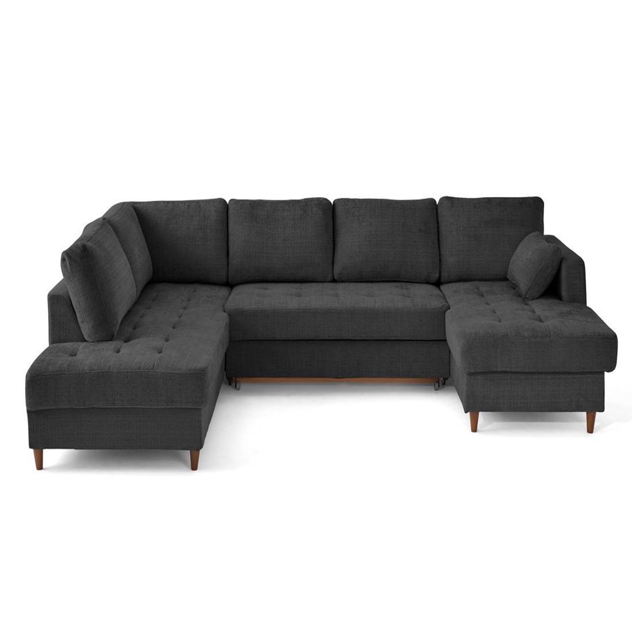 Voir la diapositive 1 : LISA DESIGN Anna - canapé panoramique d'angle gauche 7 places convertible avec coffre en velours texturé