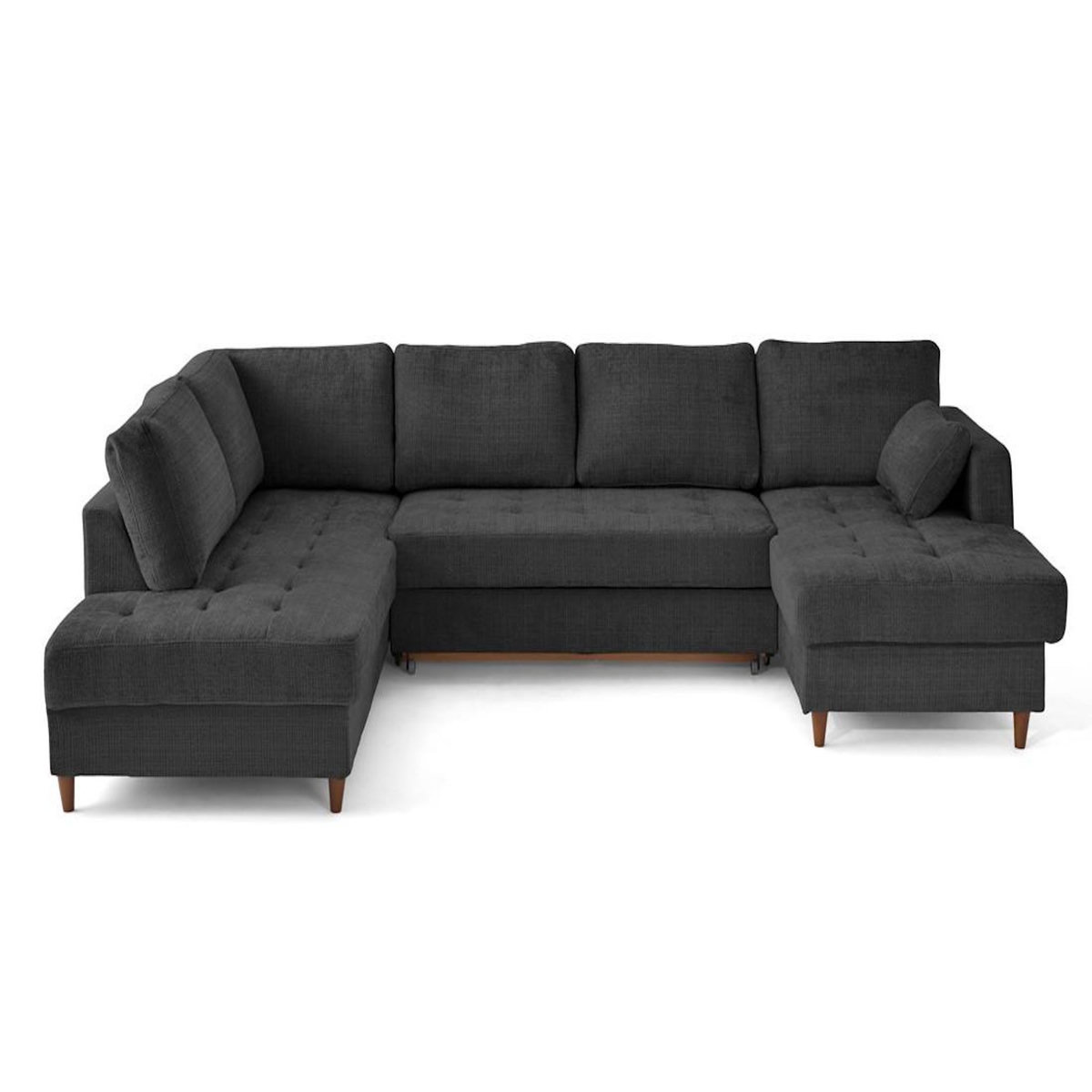 LISA DESIGN Anna - canapé panoramique d'angle gauche 7 places convertible avec coffre en velours texturé